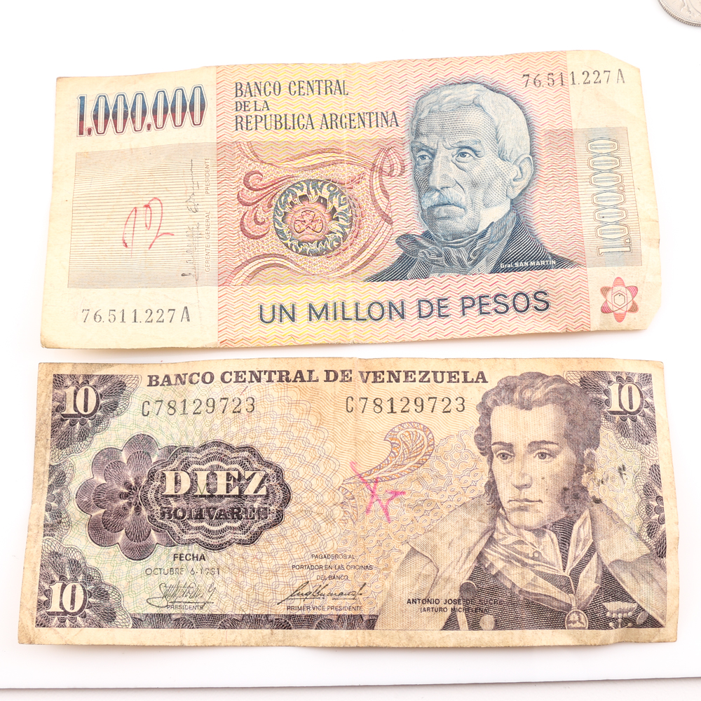 Group of Various Foreign Coins and Currency