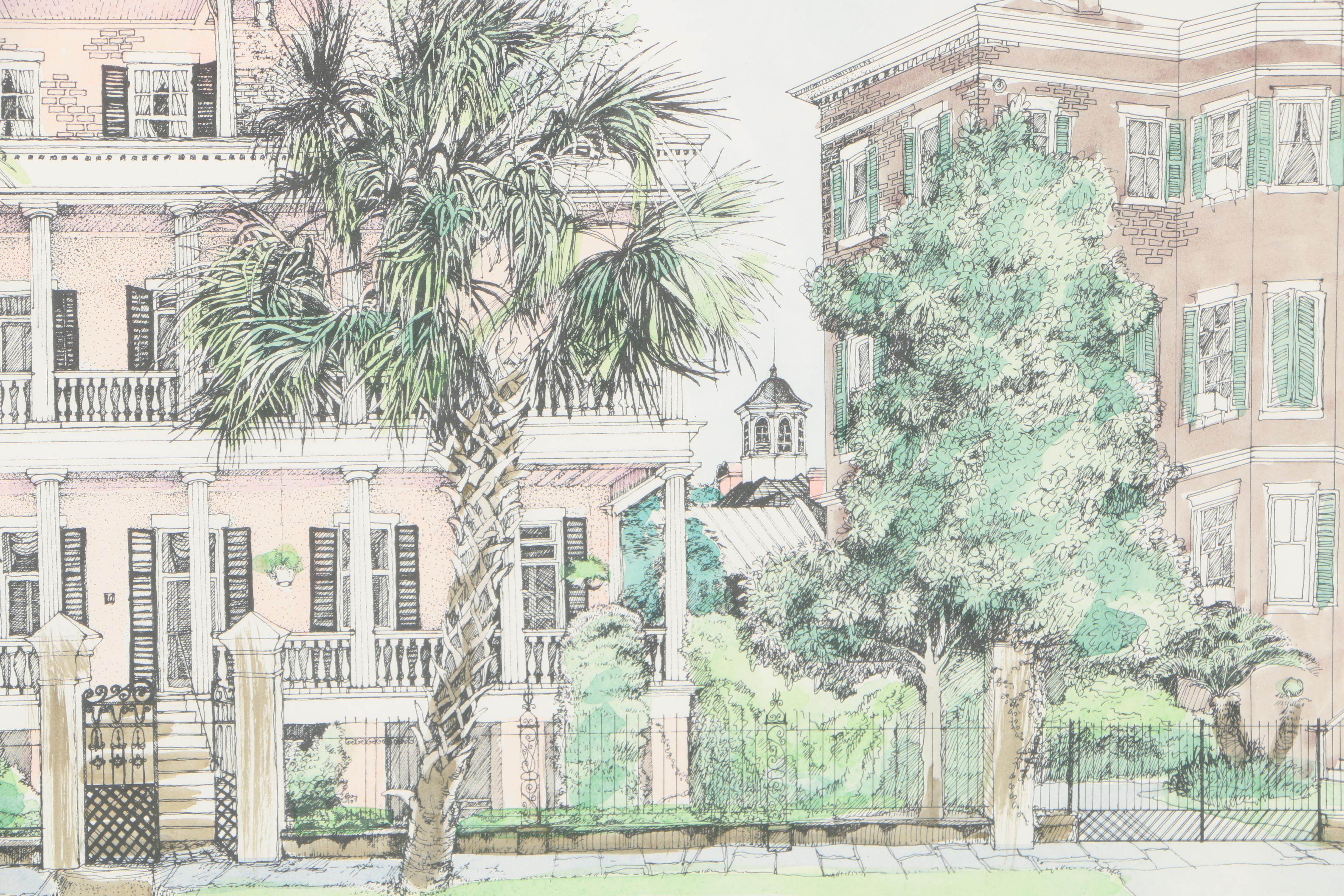 Judith Cummings Hand-Colored Lithograph "Battery Carriage House, Charleston"