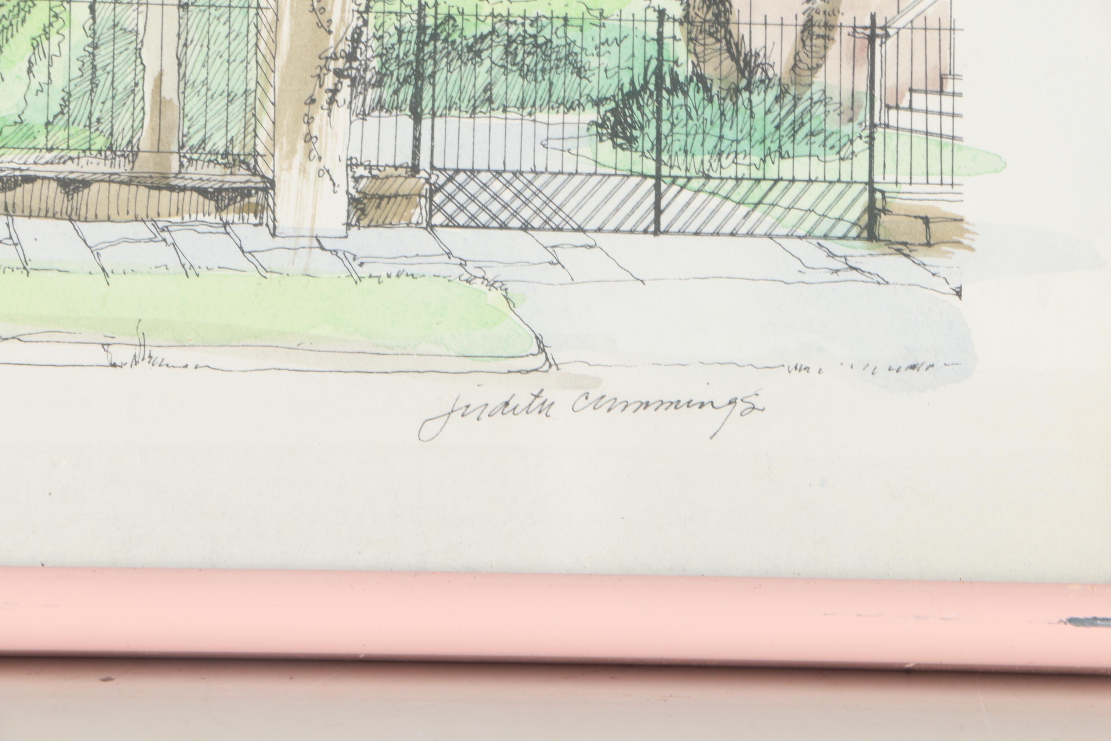 Judith Cummings Hand-Colored Lithograph "Battery Carriage House, Charleston"