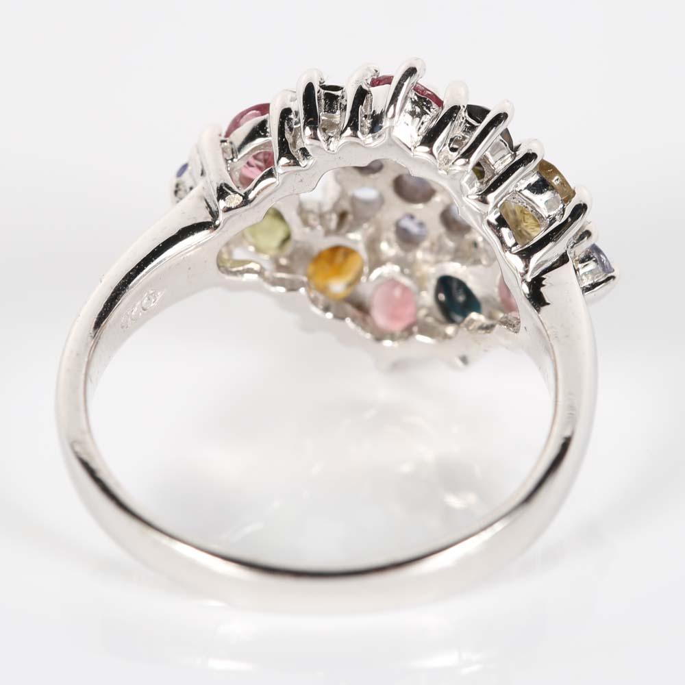 Sterling Silver Multi-Color Tourmaline and Tanzanite Cluster Ring