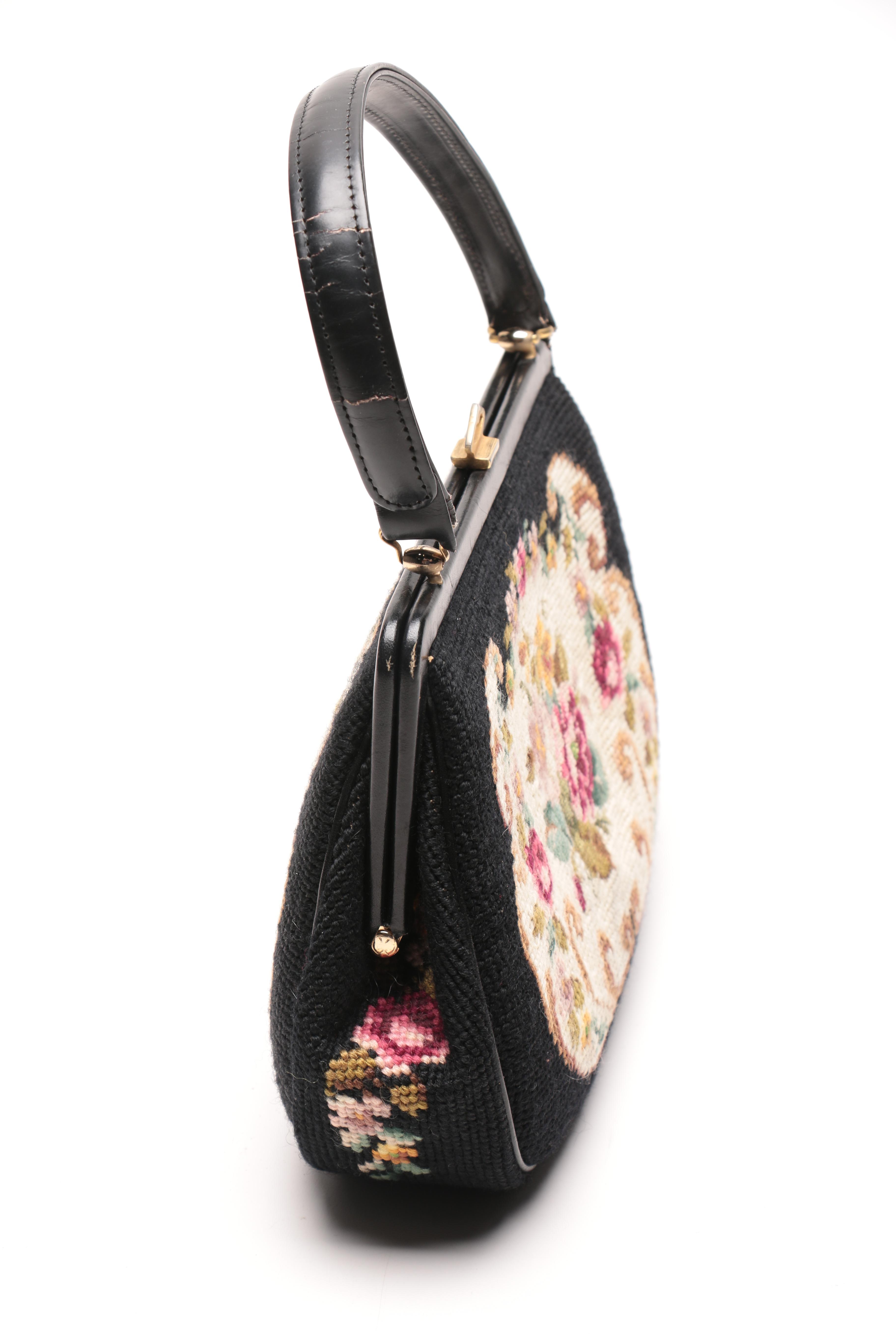 Vintage Embroidered Tapestry Handbag, Gloves and Kerchief