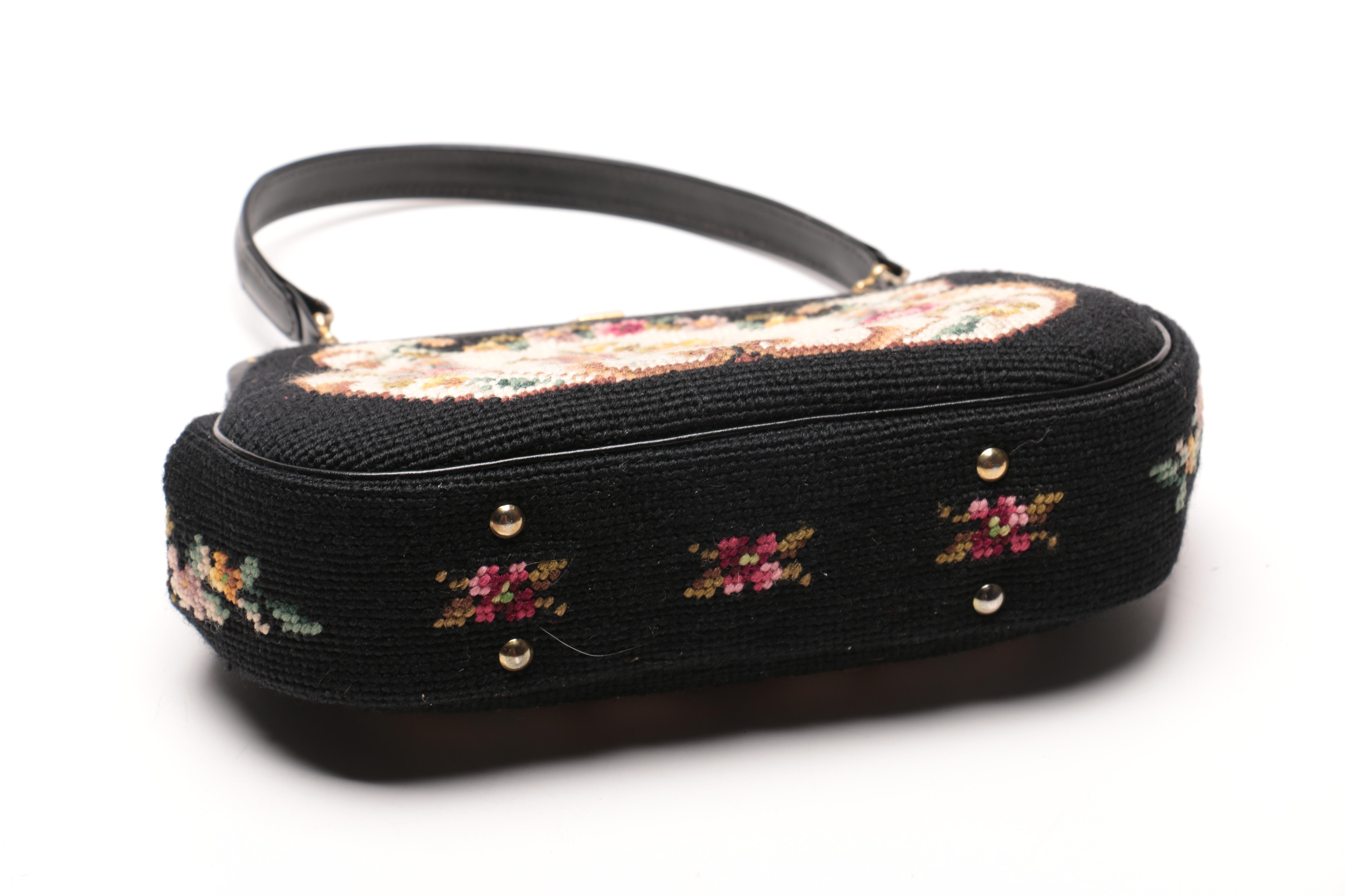 Vintage Embroidered Tapestry Handbag, Gloves and Kerchief