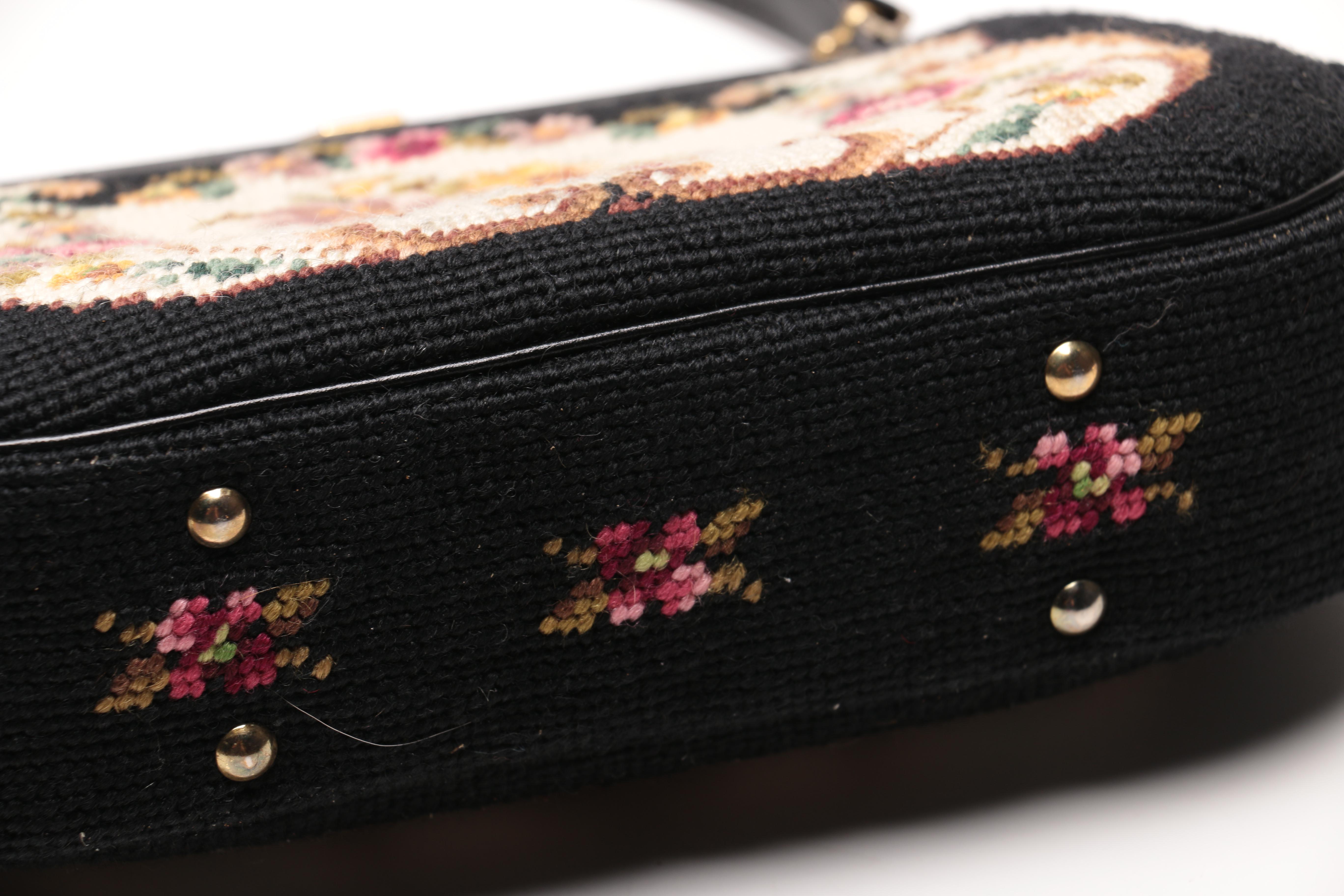 Vintage Embroidered Tapestry Handbag, Gloves and Kerchief