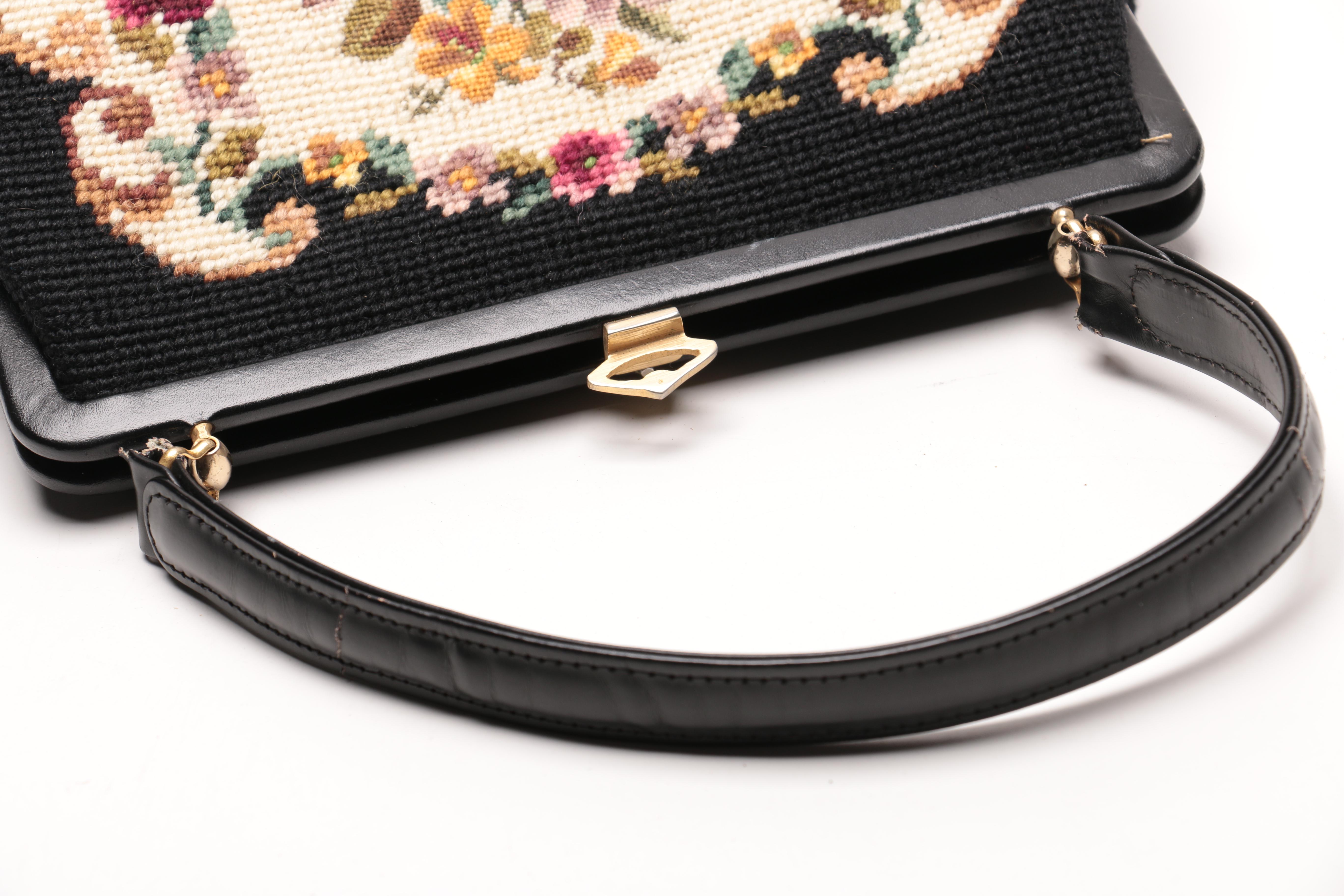 Vintage Embroidered Tapestry Handbag, Gloves and Kerchief