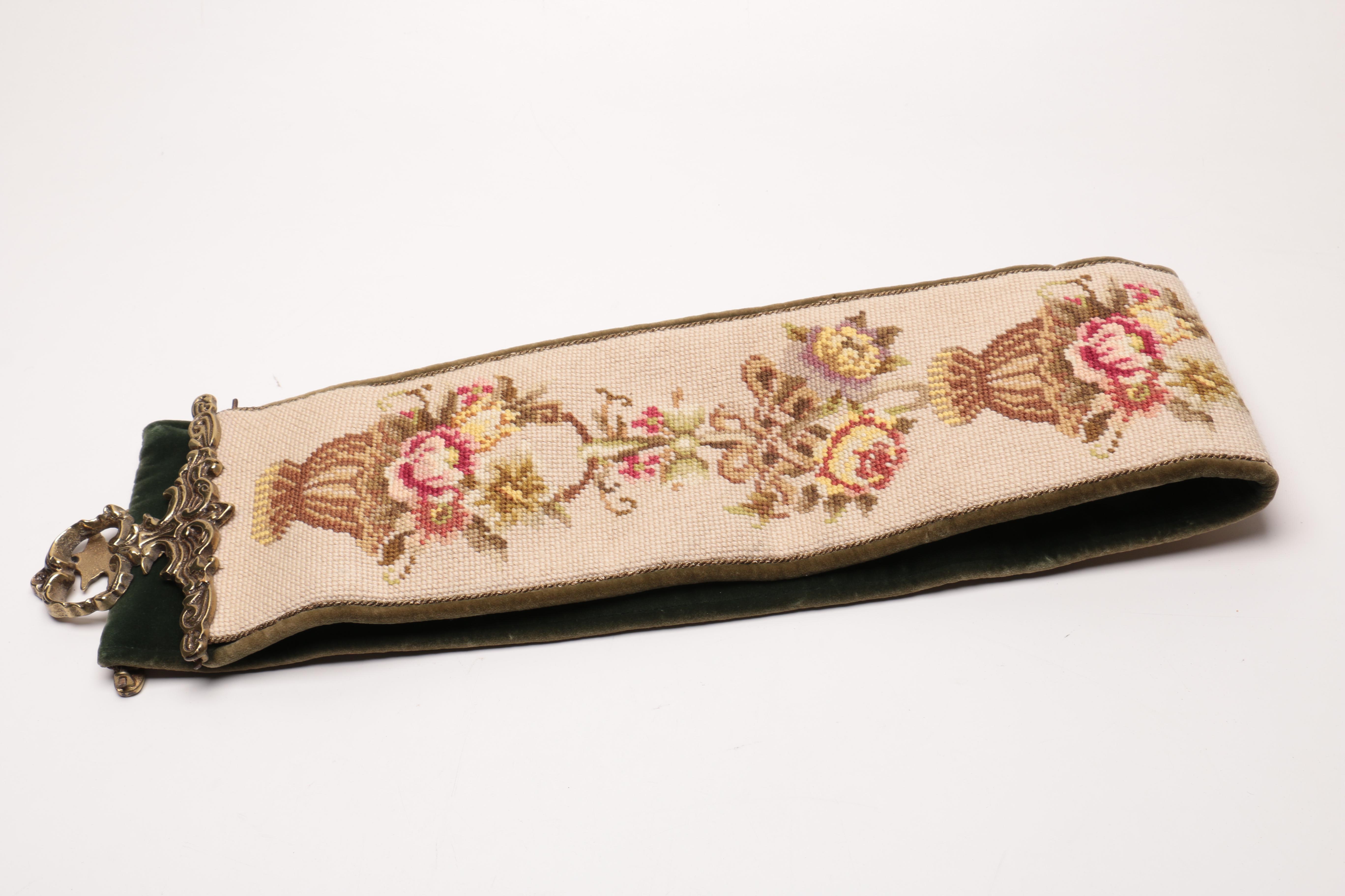 Vintage Embroidered Tapestry Handbag, Gloves and Kerchief