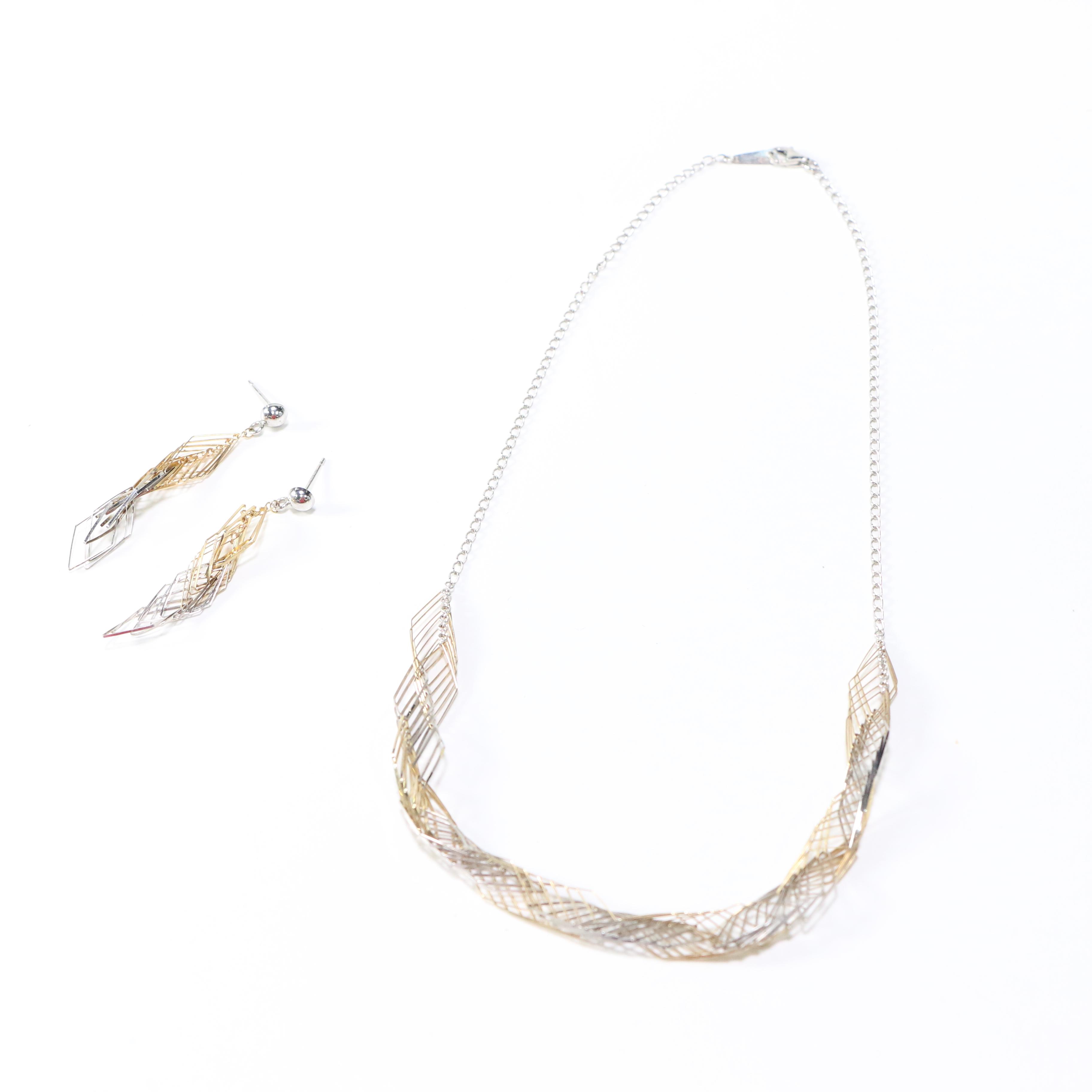 Sterling Silver Necklace and Earring Pair With 10K Gold Accents