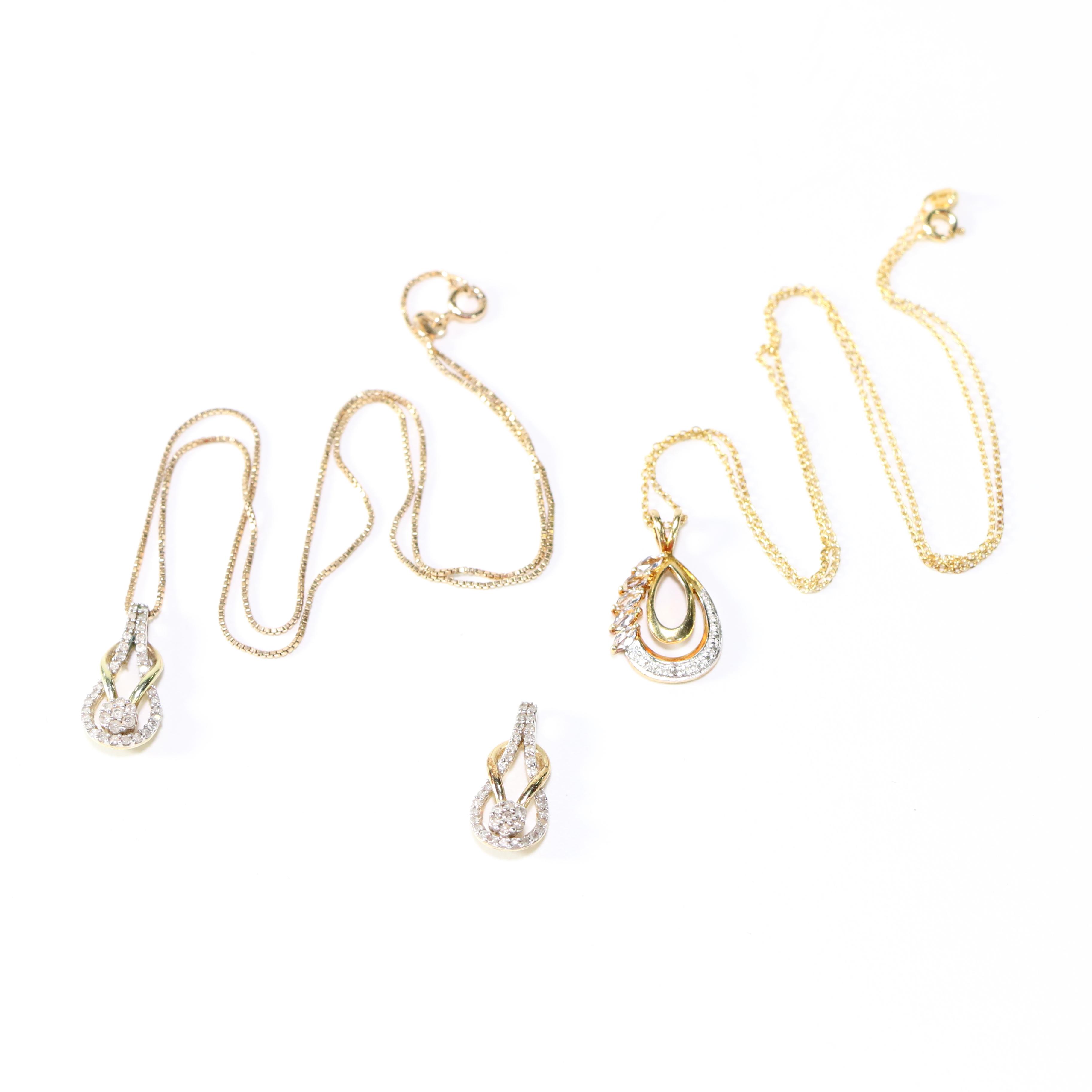 Gold Wash Sterling Silver Necklaces and Pendants With Diamonds