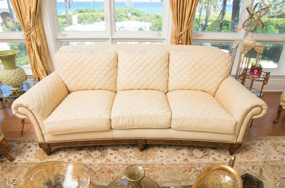Ivory Leather Sofa by Hancock & Moore