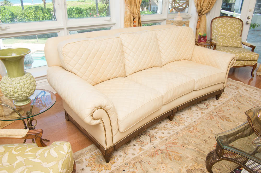 Ivory Leather Sofa by Hancock & Moore