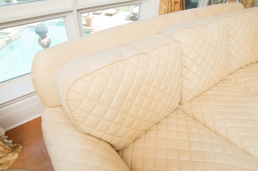 Ivory Leather Sofa by Hancock & Moore