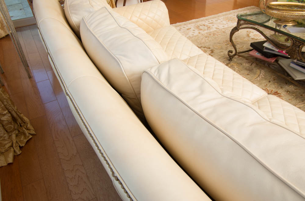Ivory Leather Sofa by Hancock & Moore