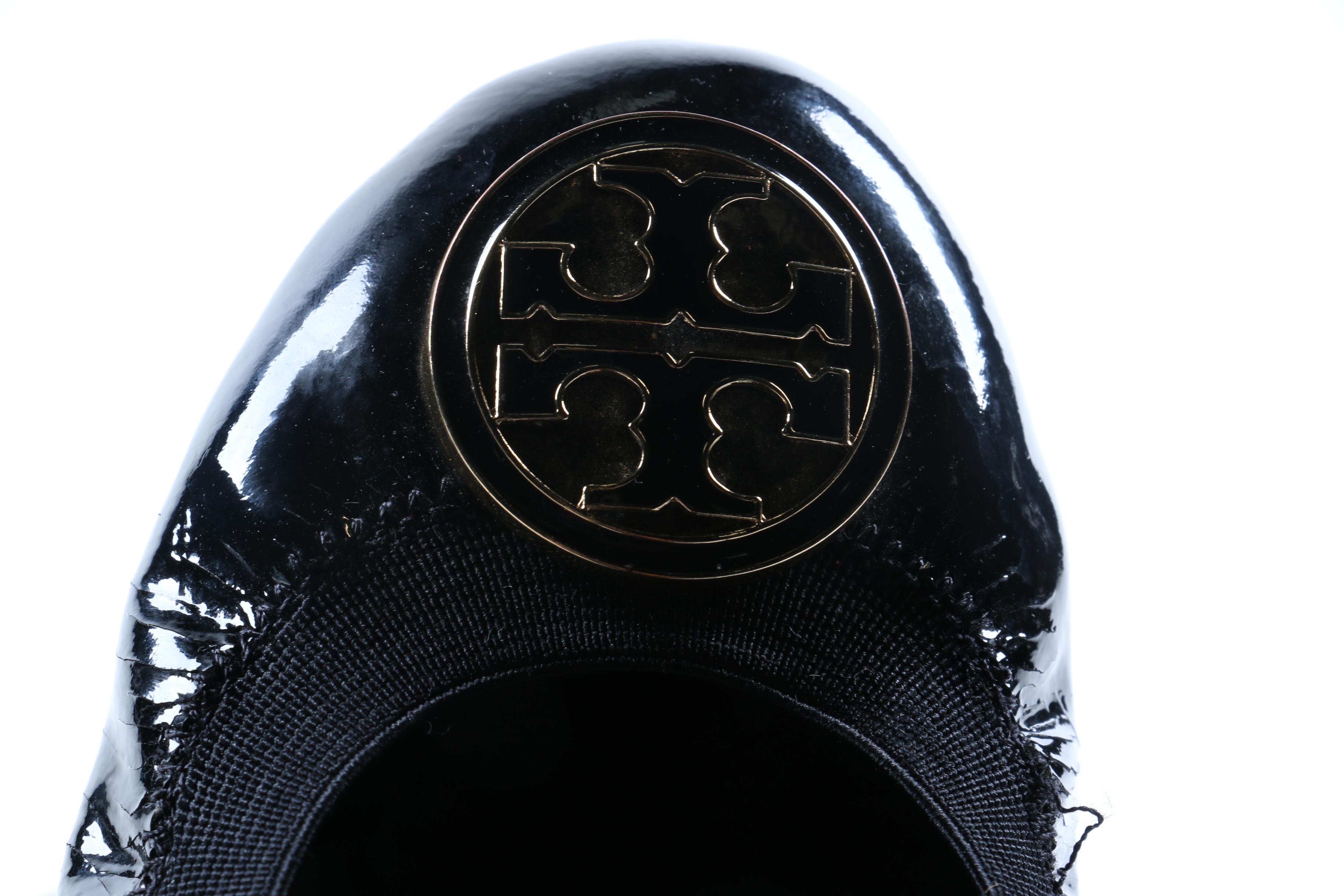 Pair of Tory Burch Black Patent Leather Wedges