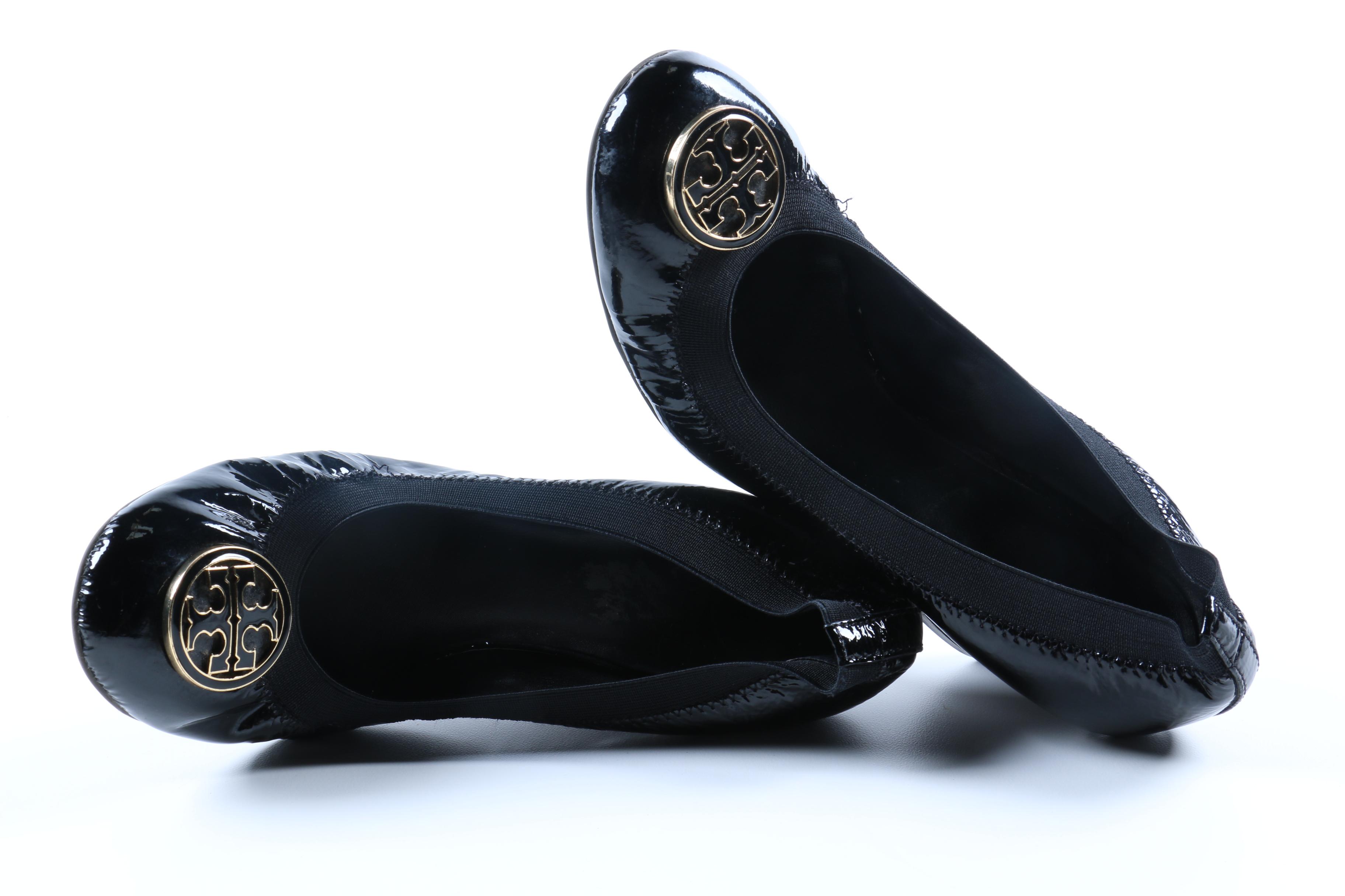 Pair of Tory Burch Black Patent Leather Wedges