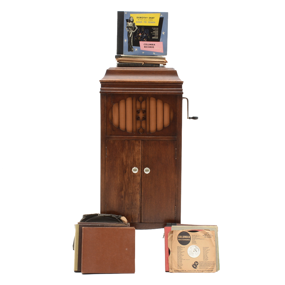 Brunswick Model 210 Oak Phonograph with Records