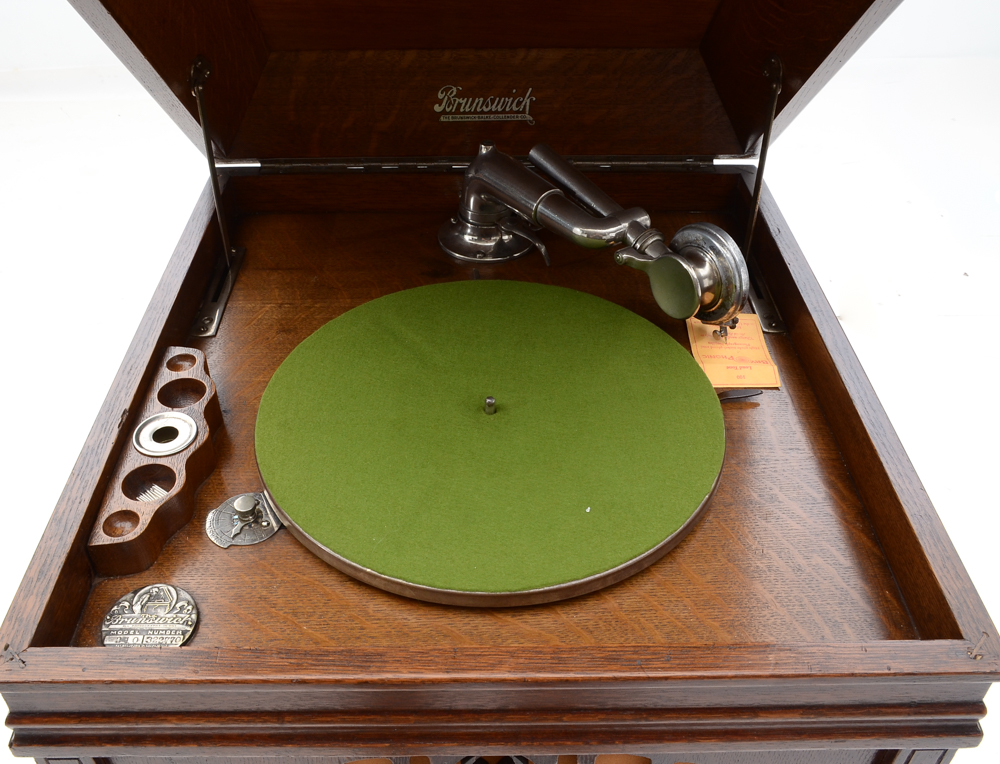 Brunswick Model 210 Oak Phonograph with Records