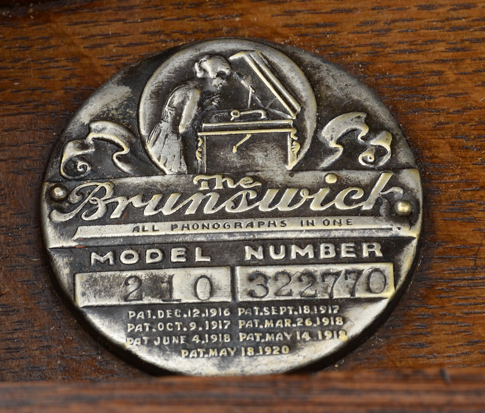 Brunswick Model 210 Oak Phonograph with Records