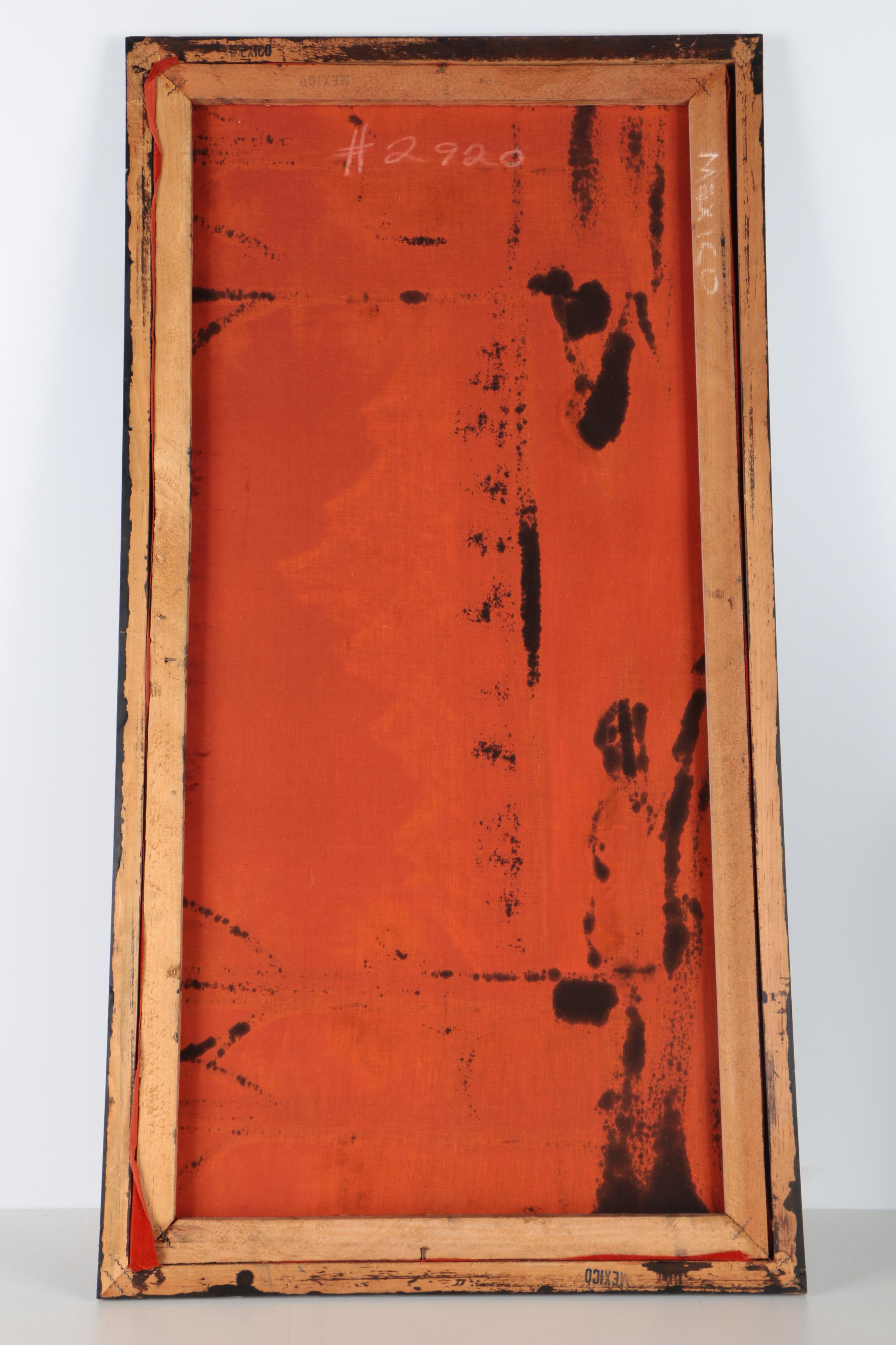 Oil on Red Velvet of a Mountain Landscape