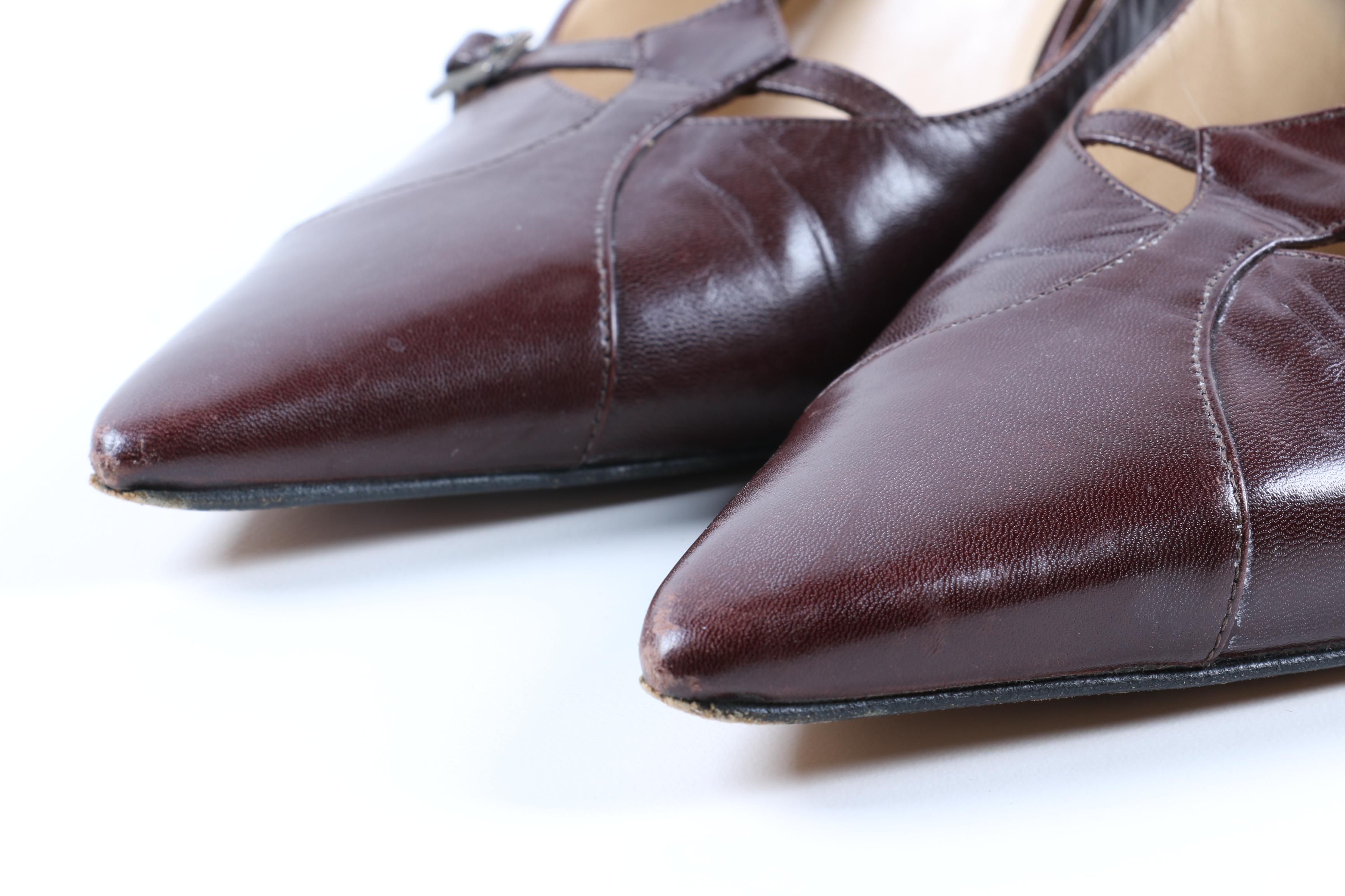 Pair of Jimmy Choo Brown Leather Slingbacks