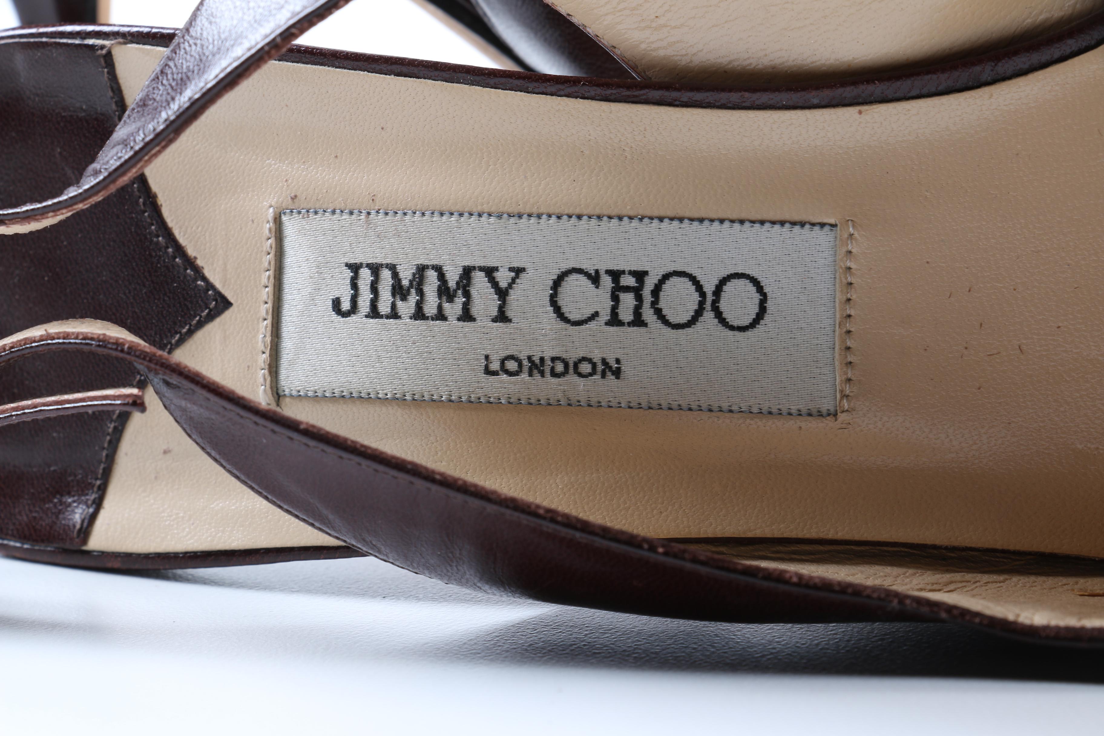 Pair of Jimmy Choo Brown Leather Slingbacks