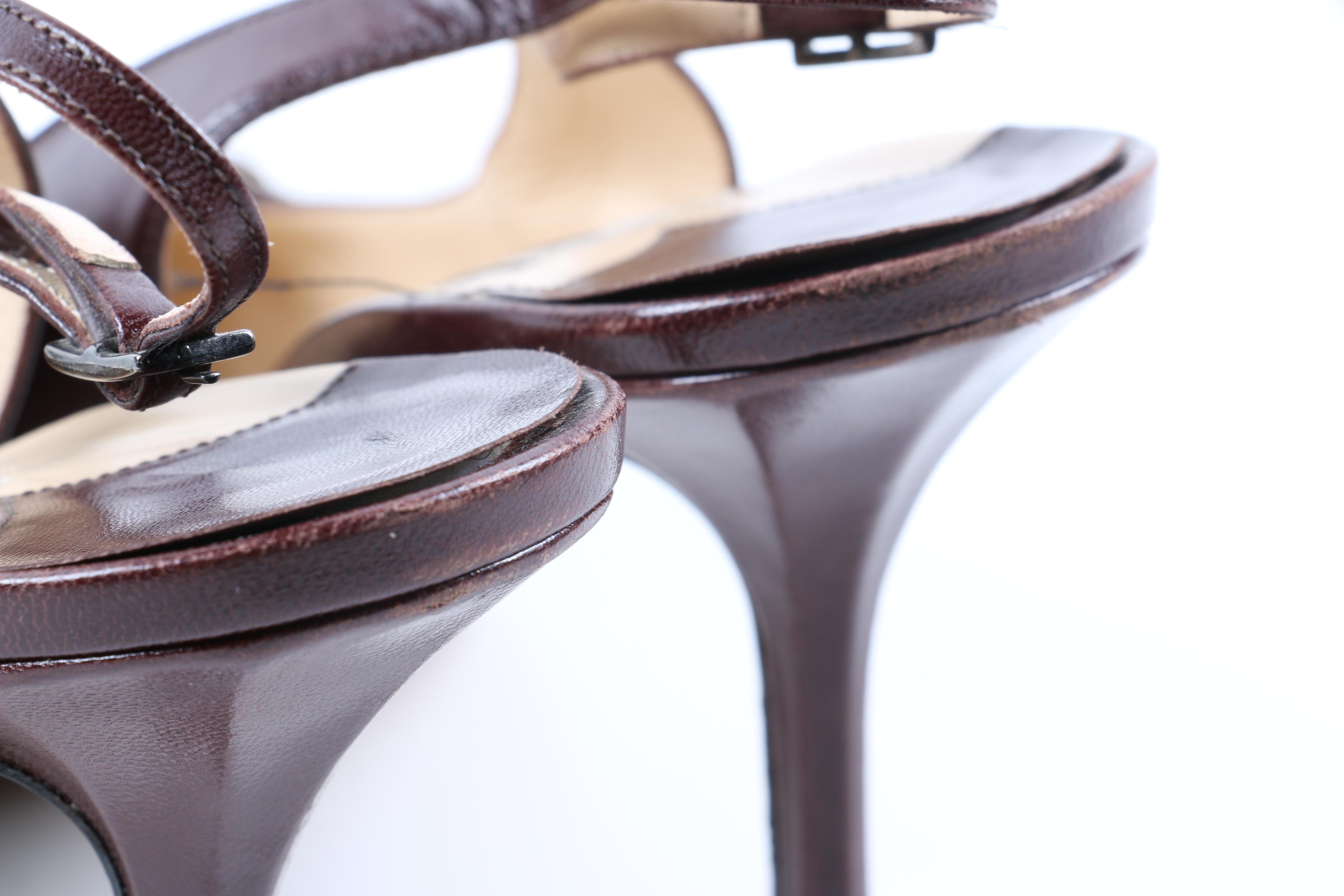 Pair of Jimmy Choo Brown Leather Slingbacks