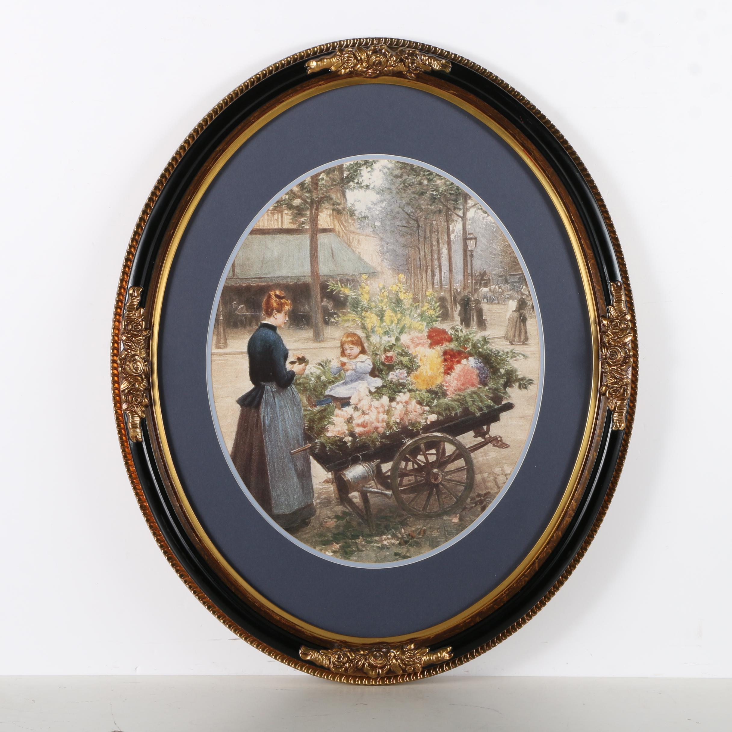 Offset Lithograph after Victor Gabriel Gilbert "Flower Cart"