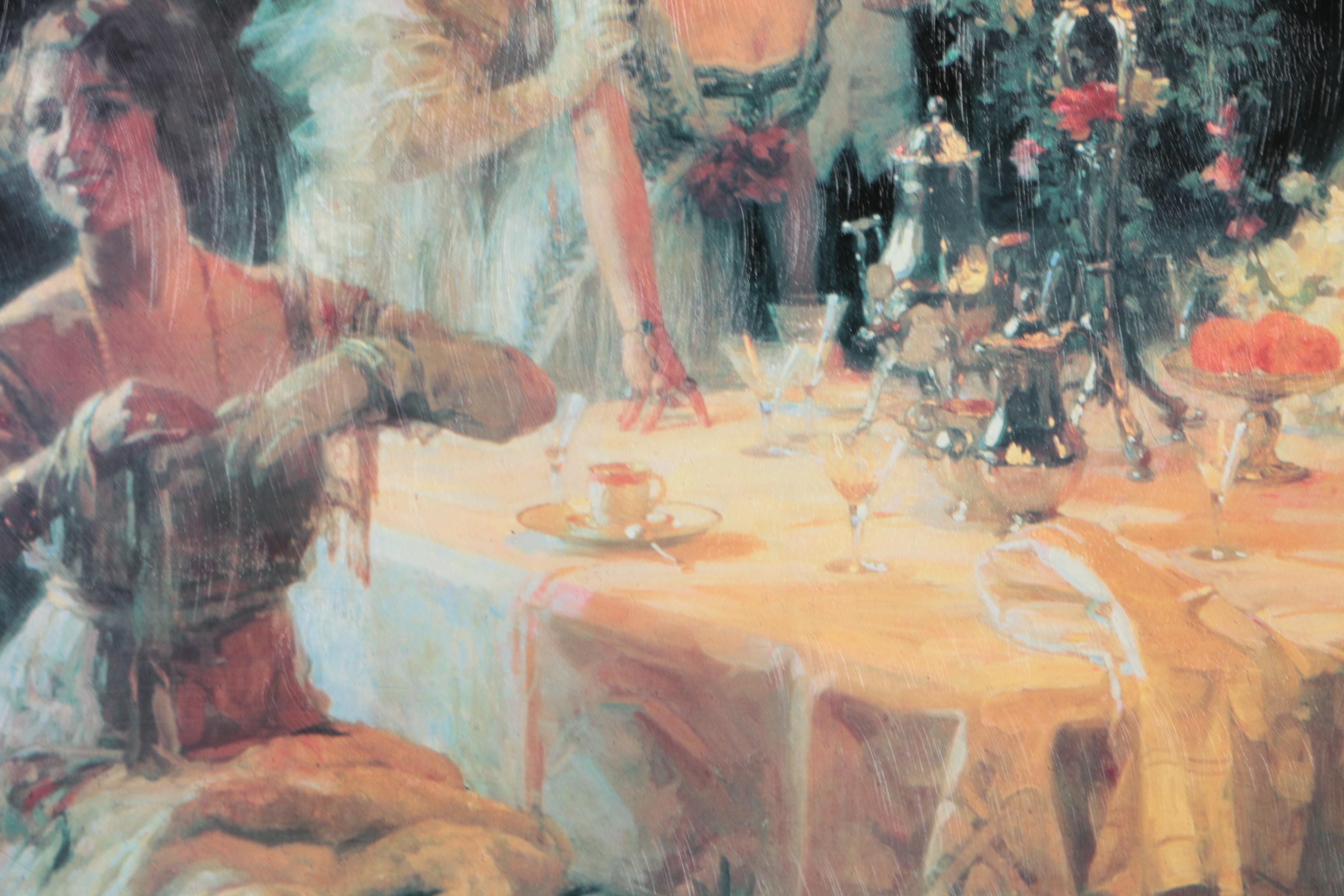 After Jules-Alexandre Grün Textured Offset Lithograph "The Dinner Party"