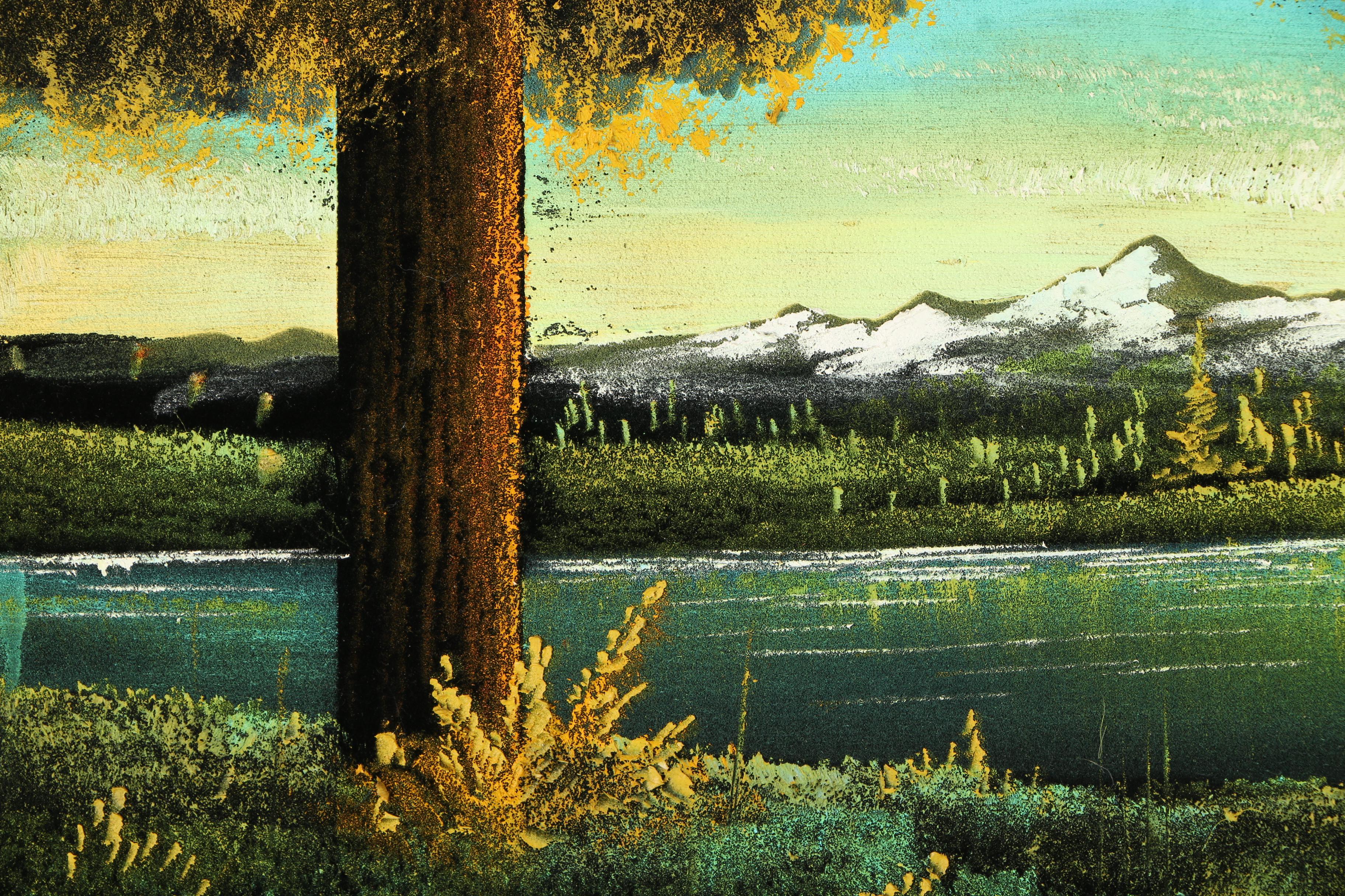 Oil Painting on Stretched Velvet of a River Landscape