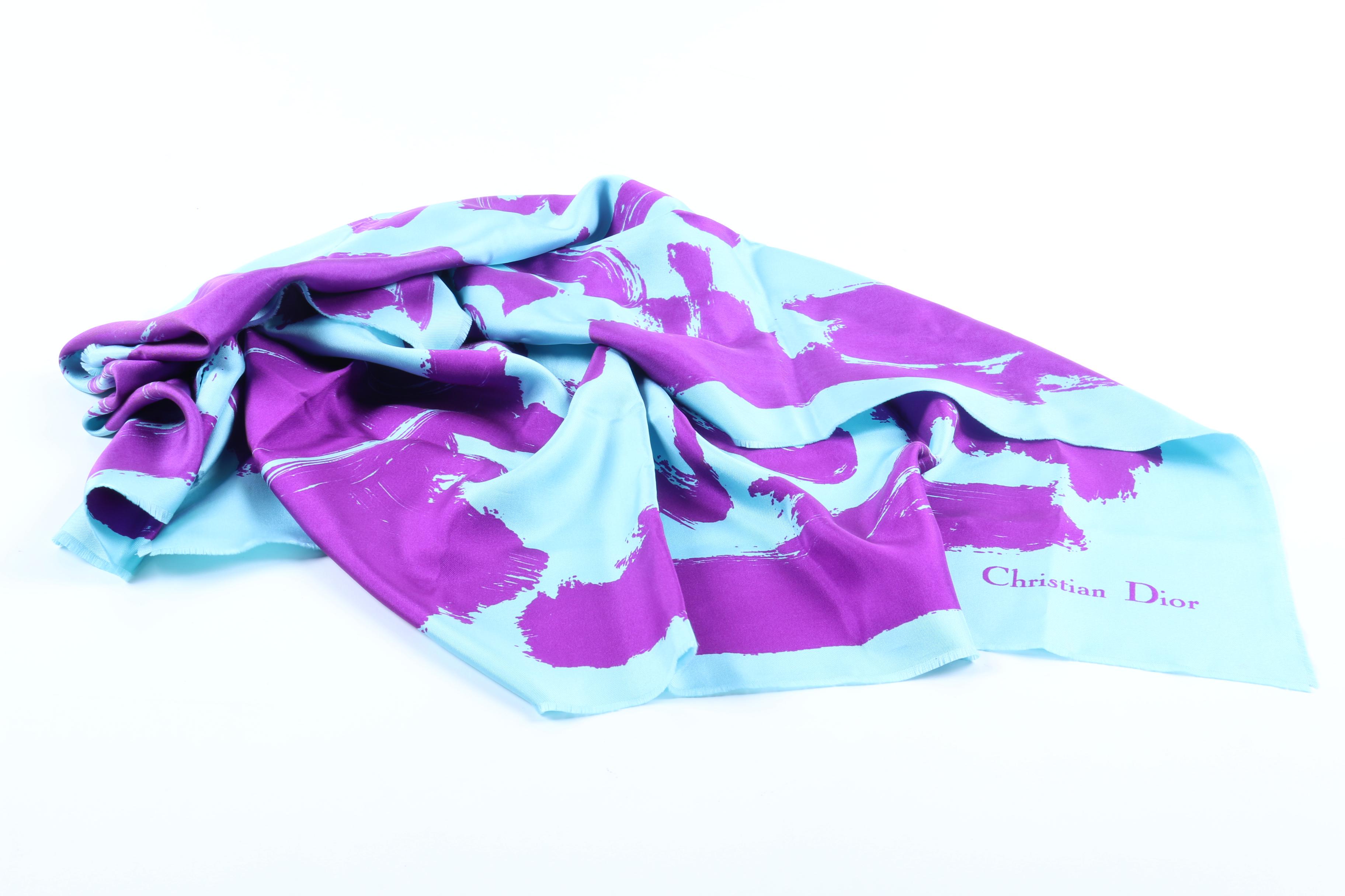 Christian Dior Purple and Blue Silk Scarf