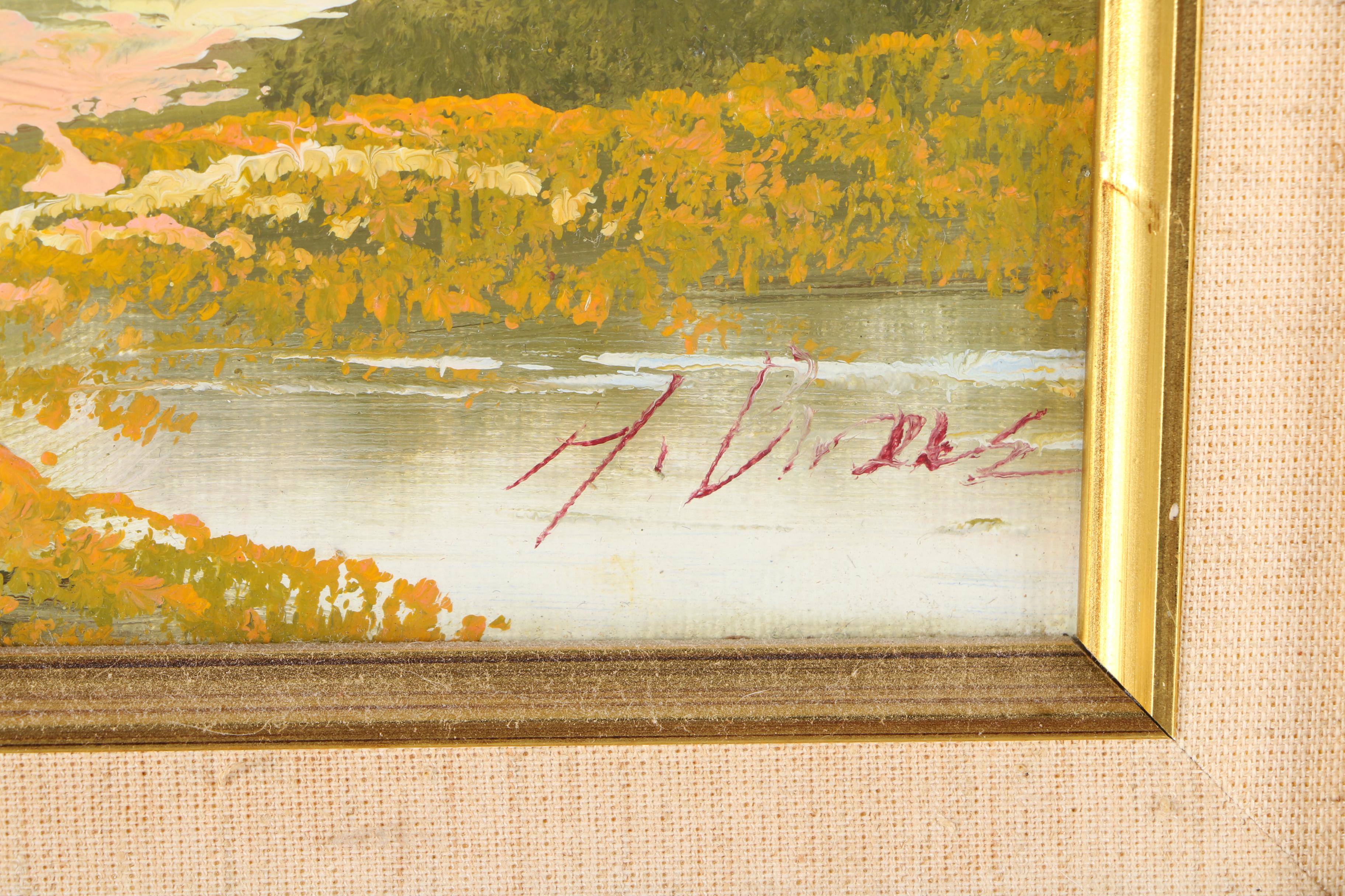 Oil Painting on Board of a Path Crossing a Spring Landscape