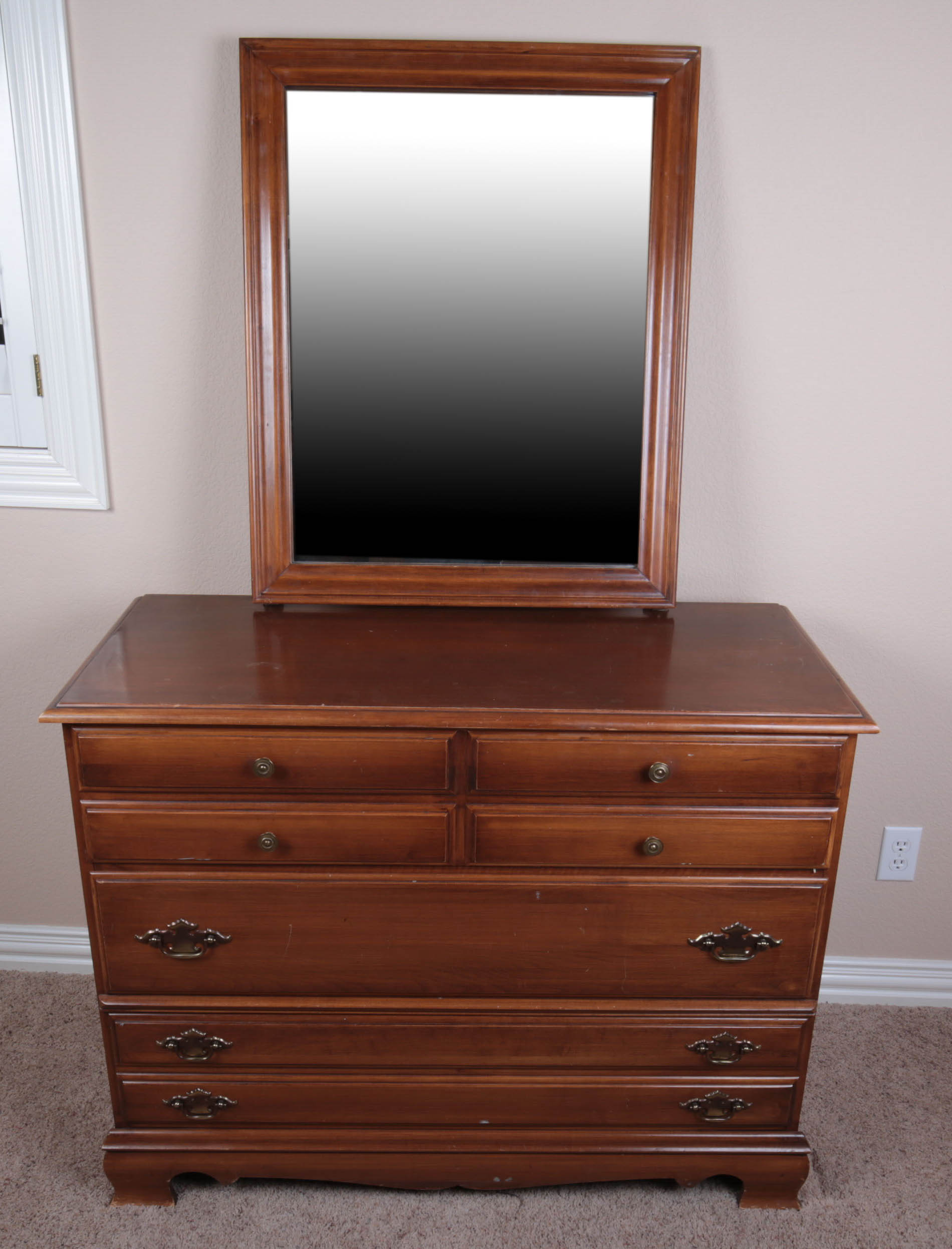 Vintage Wood Dresser and Mirror