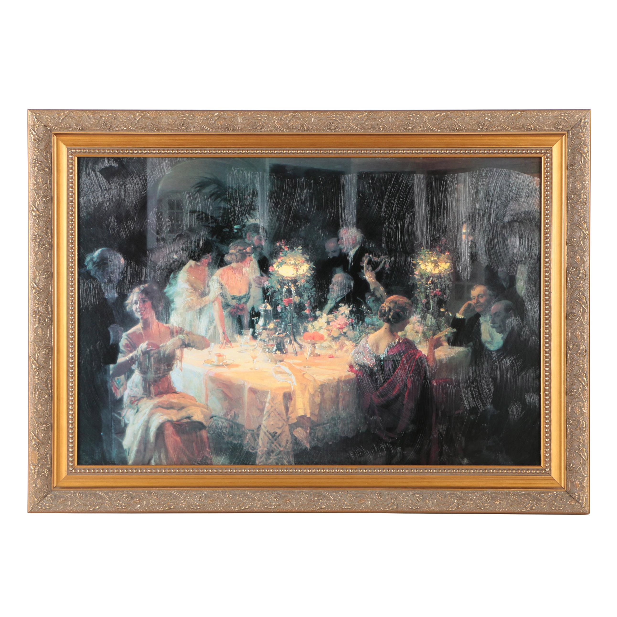 After Jules-Alexandre Grün Textured Offset Lithograph "The Dinner Party"