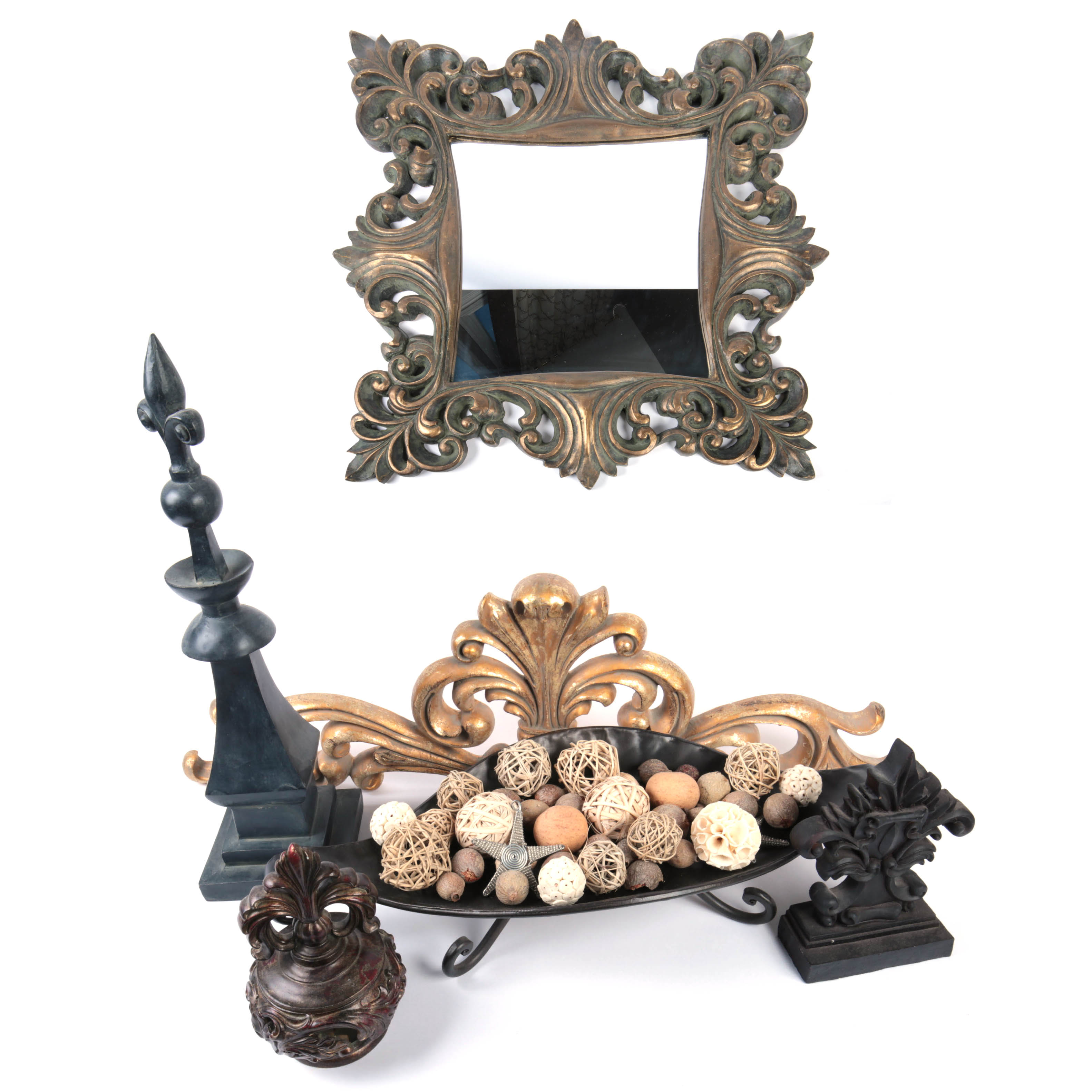 Collection of Ornate Black and Gold Tone Decor
