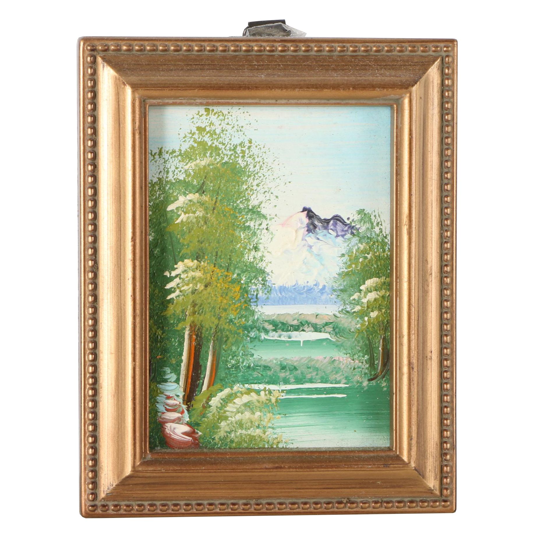 Miniature Oil Painting on Board of a River Landscape