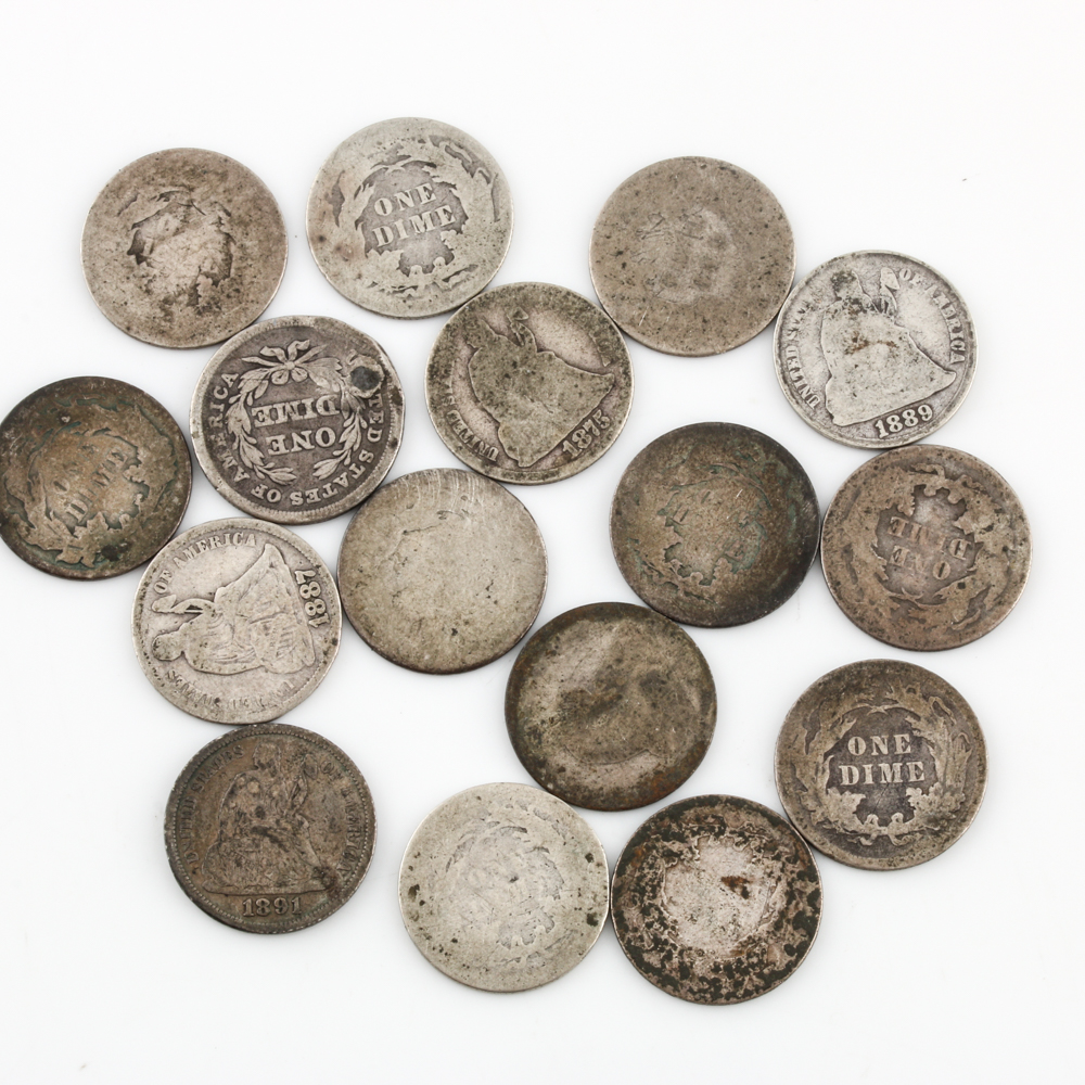 Group of 16 Seated Liberty Silver Dimes