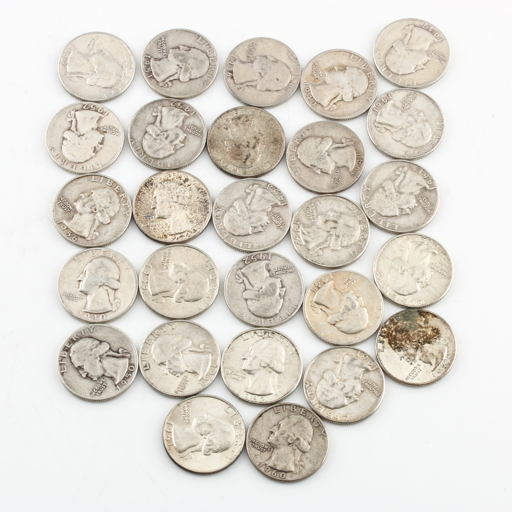 Group of 27 Various George Washington Silver Quarters