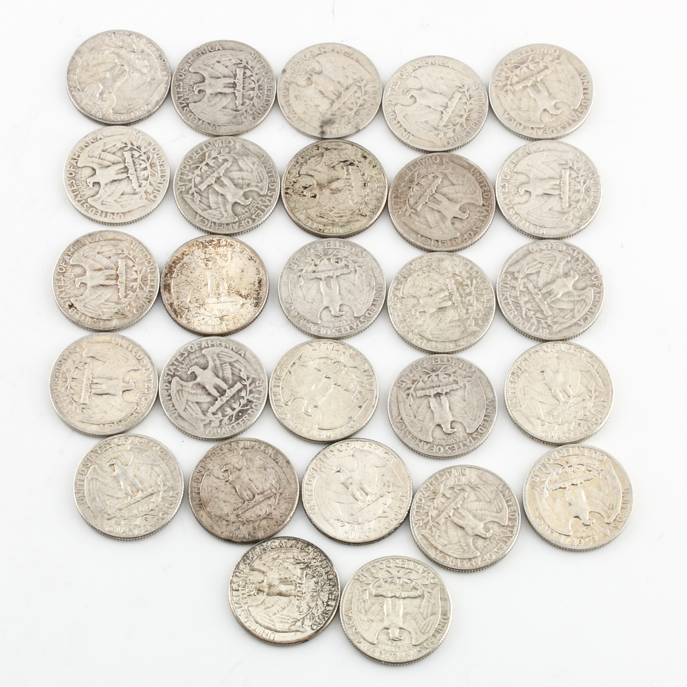 Group of 27 Various George Washington Silver Quarters