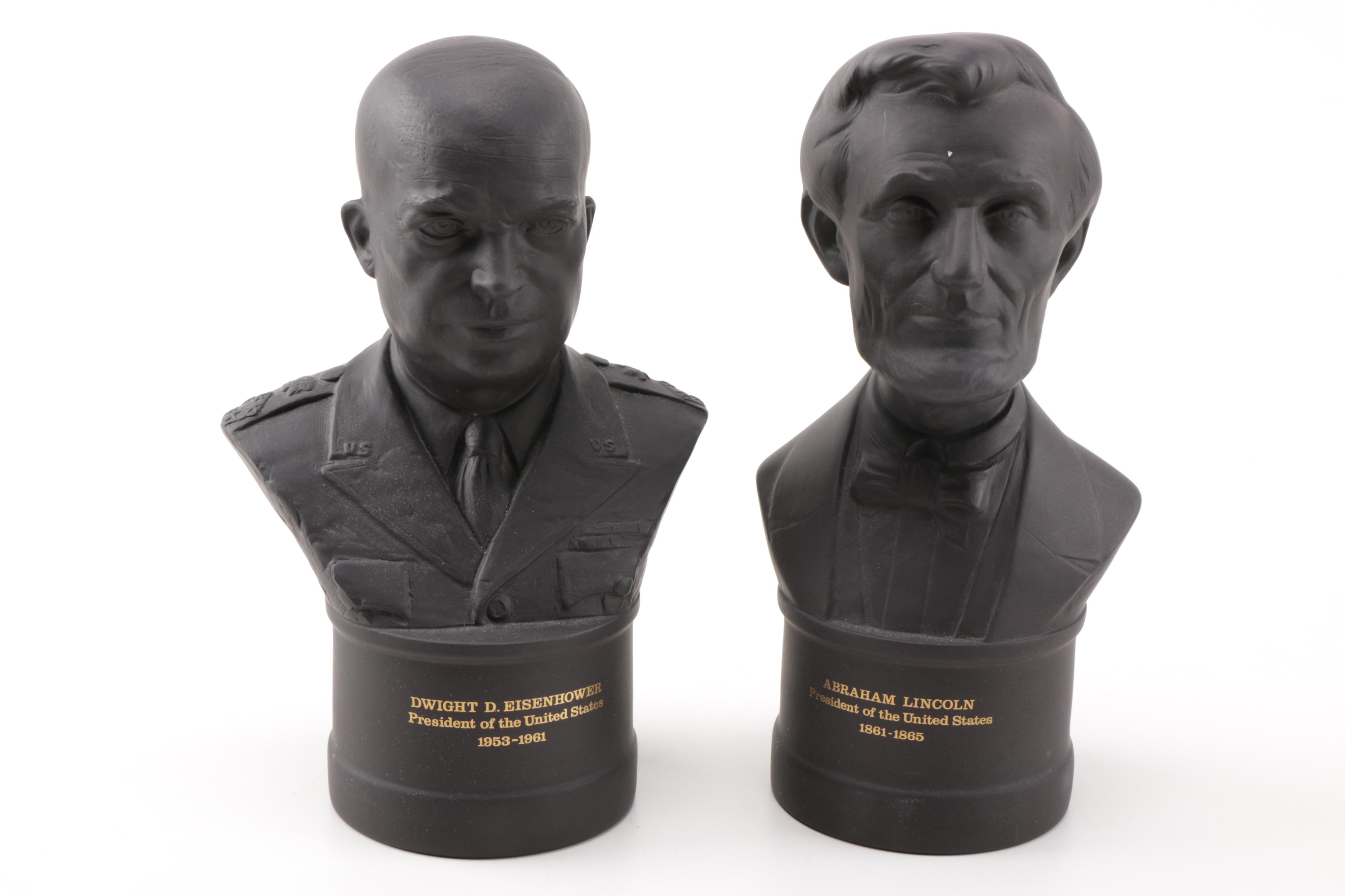 Wedgwood Black Basalt Busts of Lincoln and Eisenhower