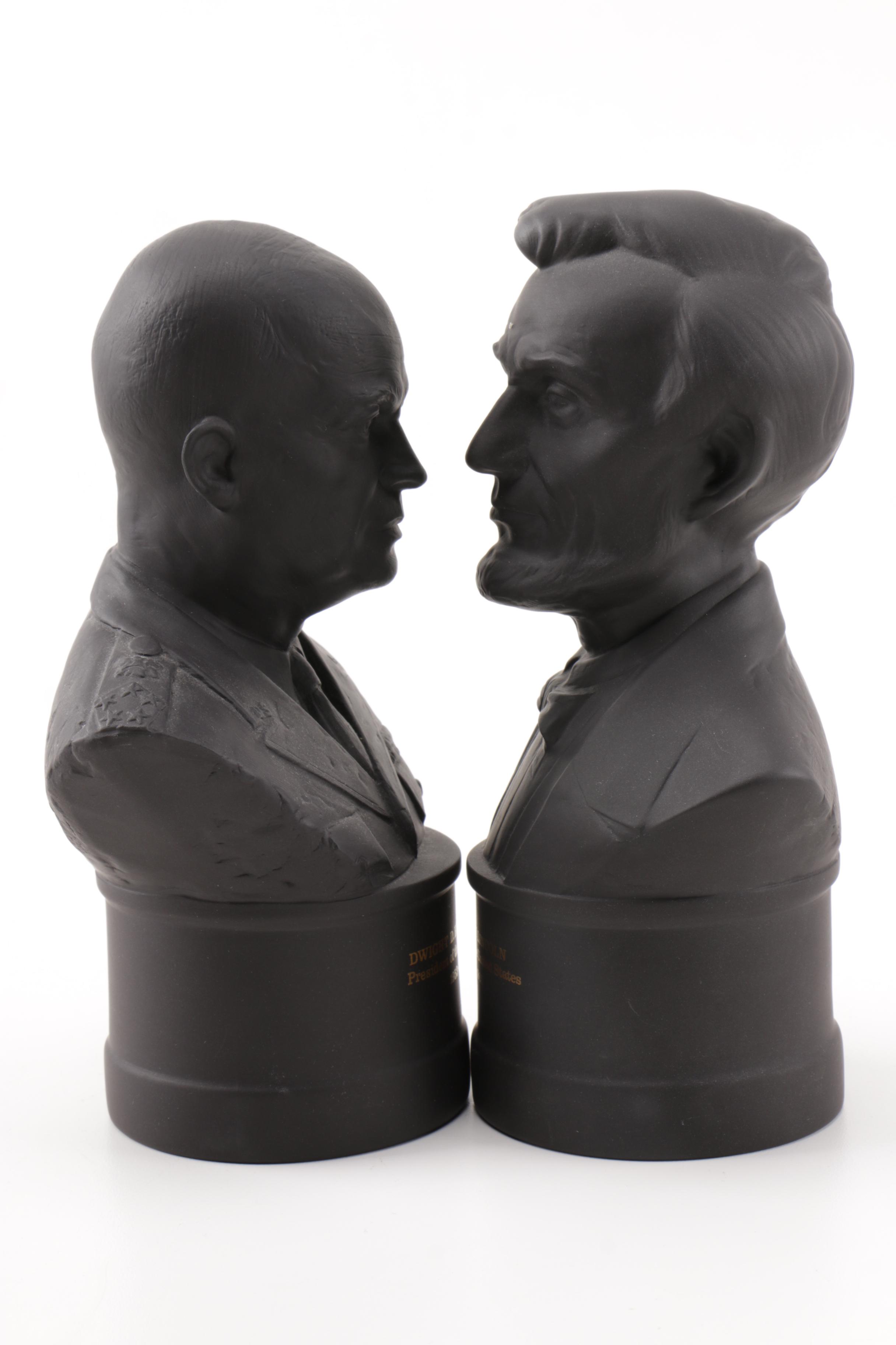 Wedgwood Black Basalt Busts of Lincoln and Eisenhower