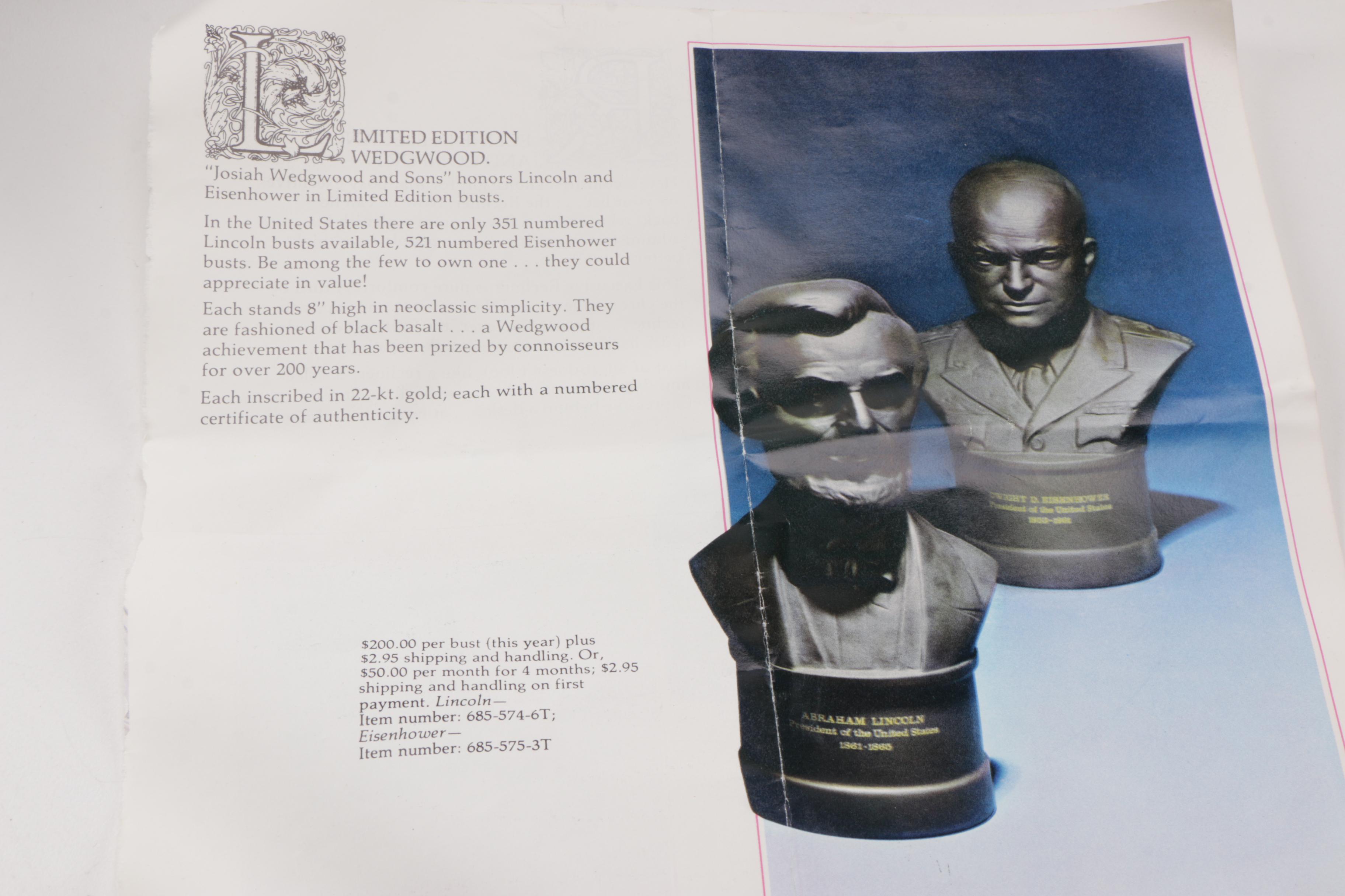 Wedgwood Black Basalt Busts of Lincoln and Eisenhower