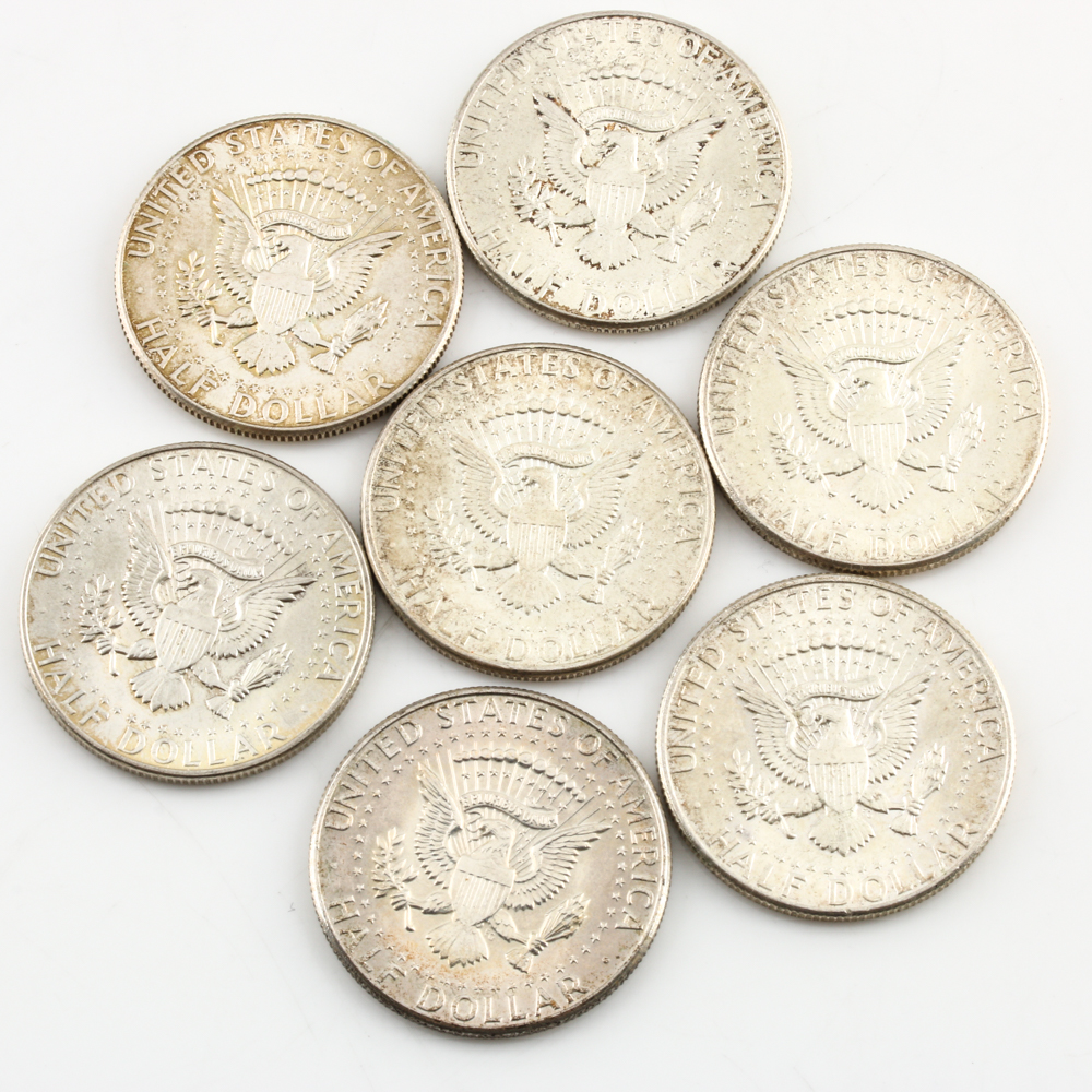 Group of Seven 1964 JFK Silver Half Dollars