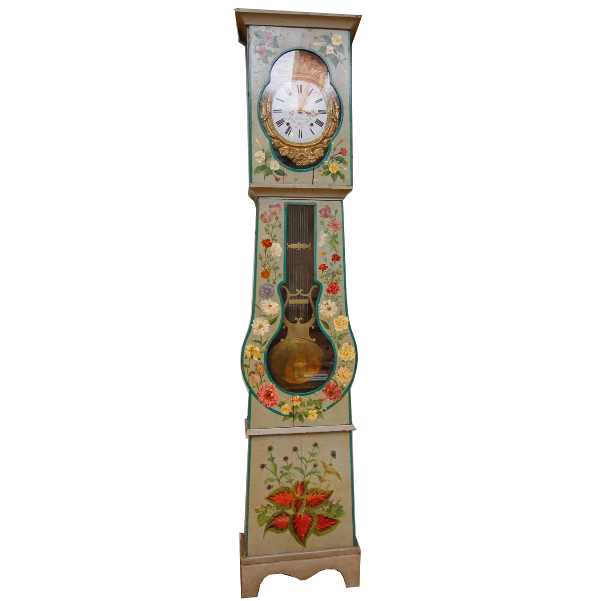 Antique French Morbier Style Painted Tall Case Clock