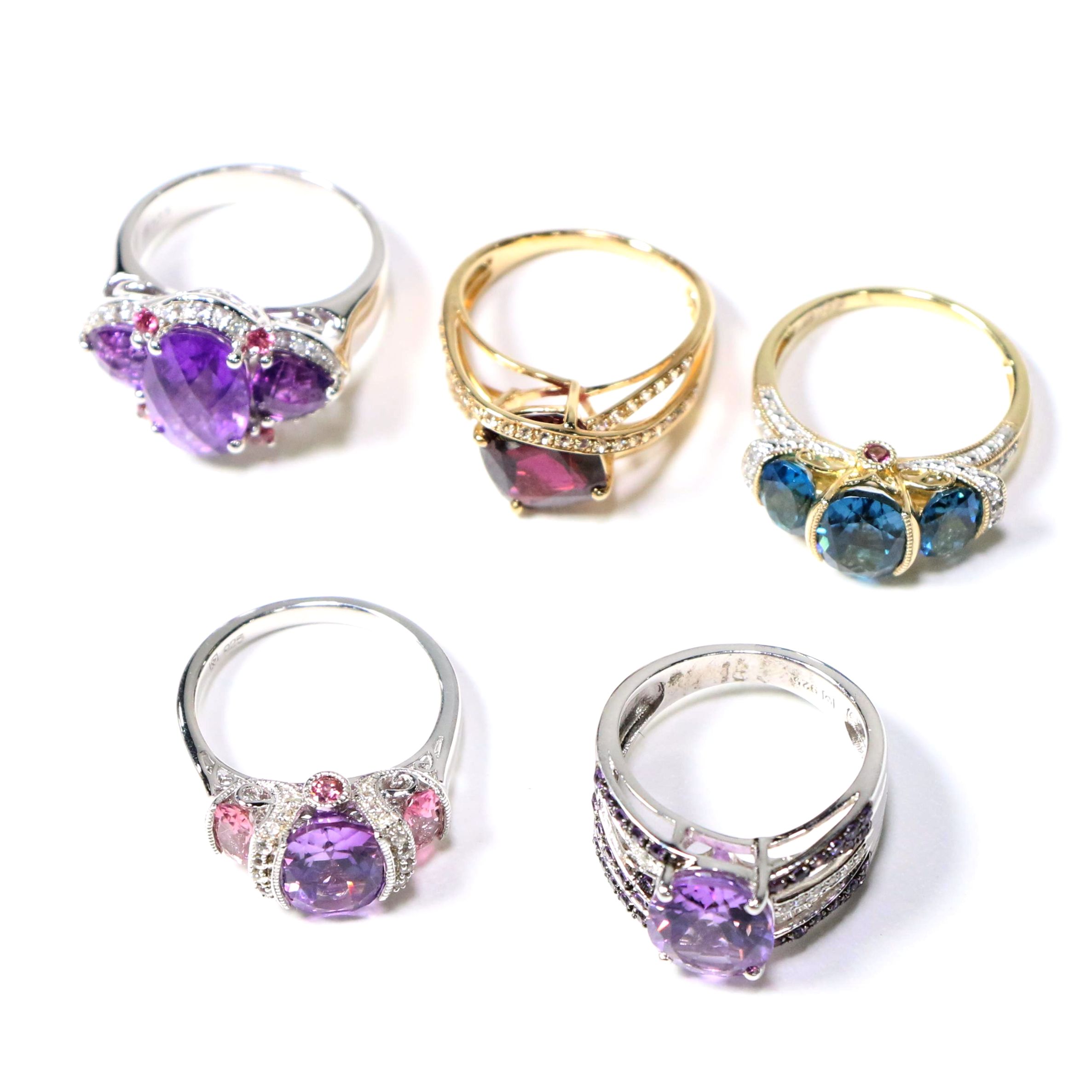 Sterling Silver Rings With Gemstones Including Diamonds