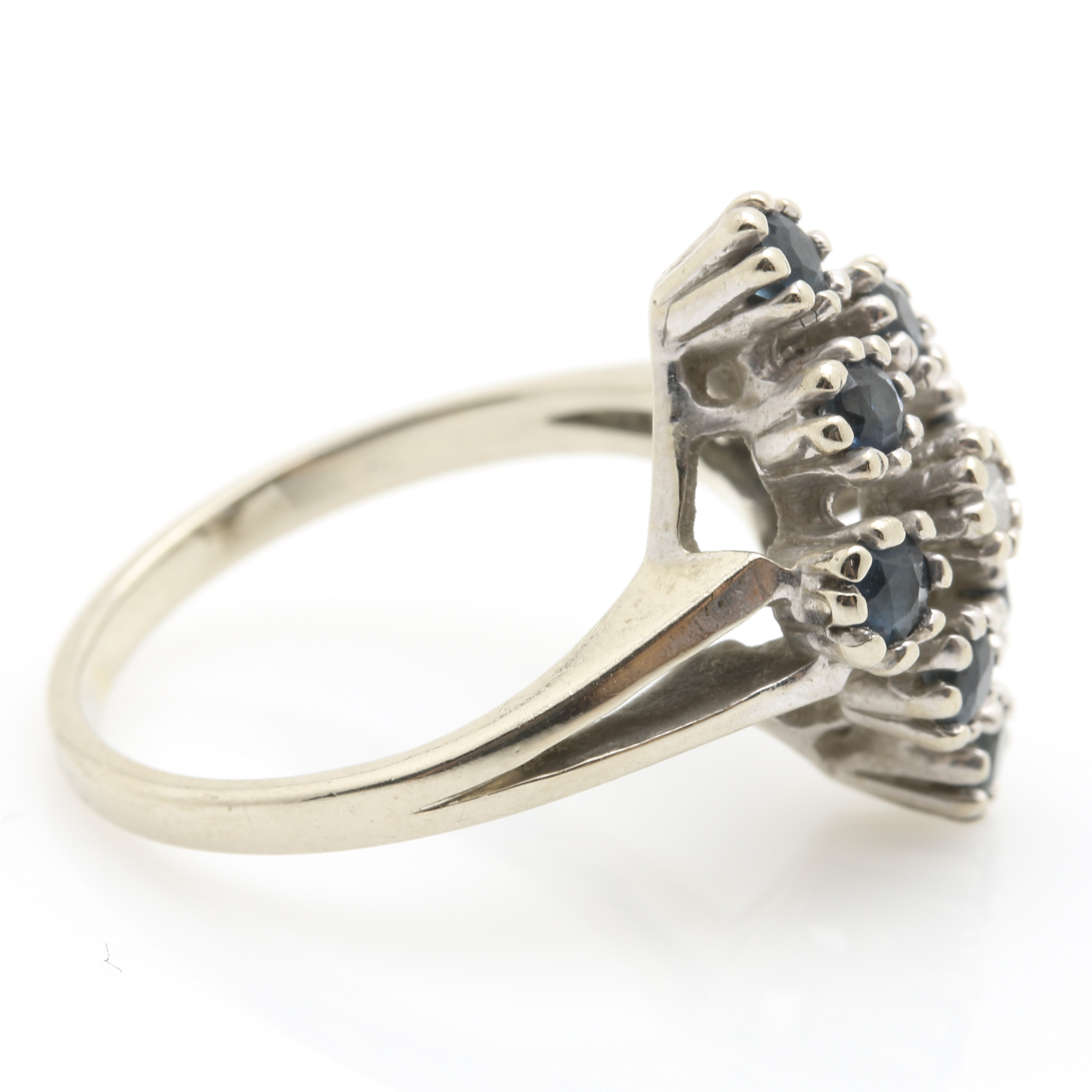 14K White Gold Diamond and Sapphire Ring