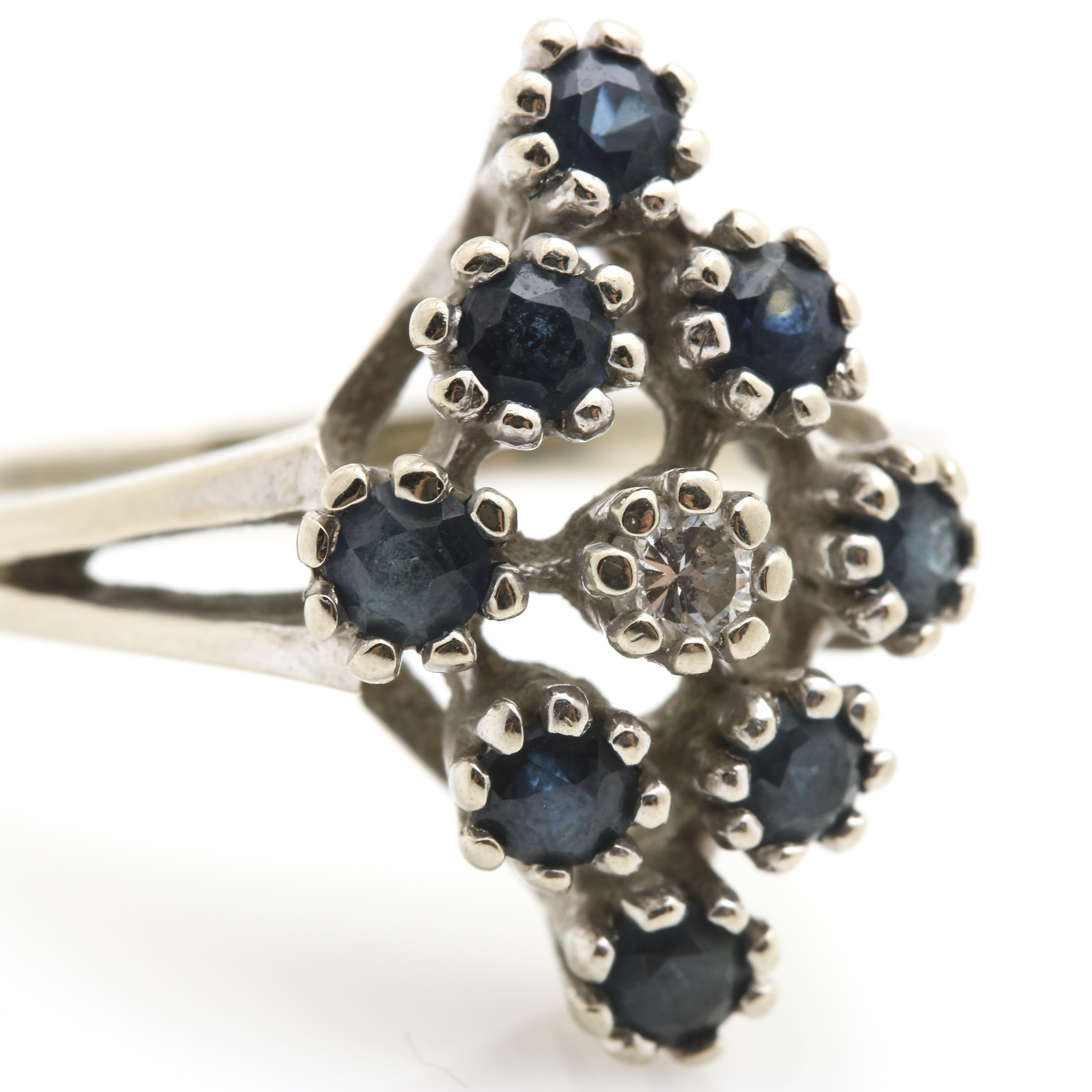 14K White Gold Diamond and Sapphire Ring