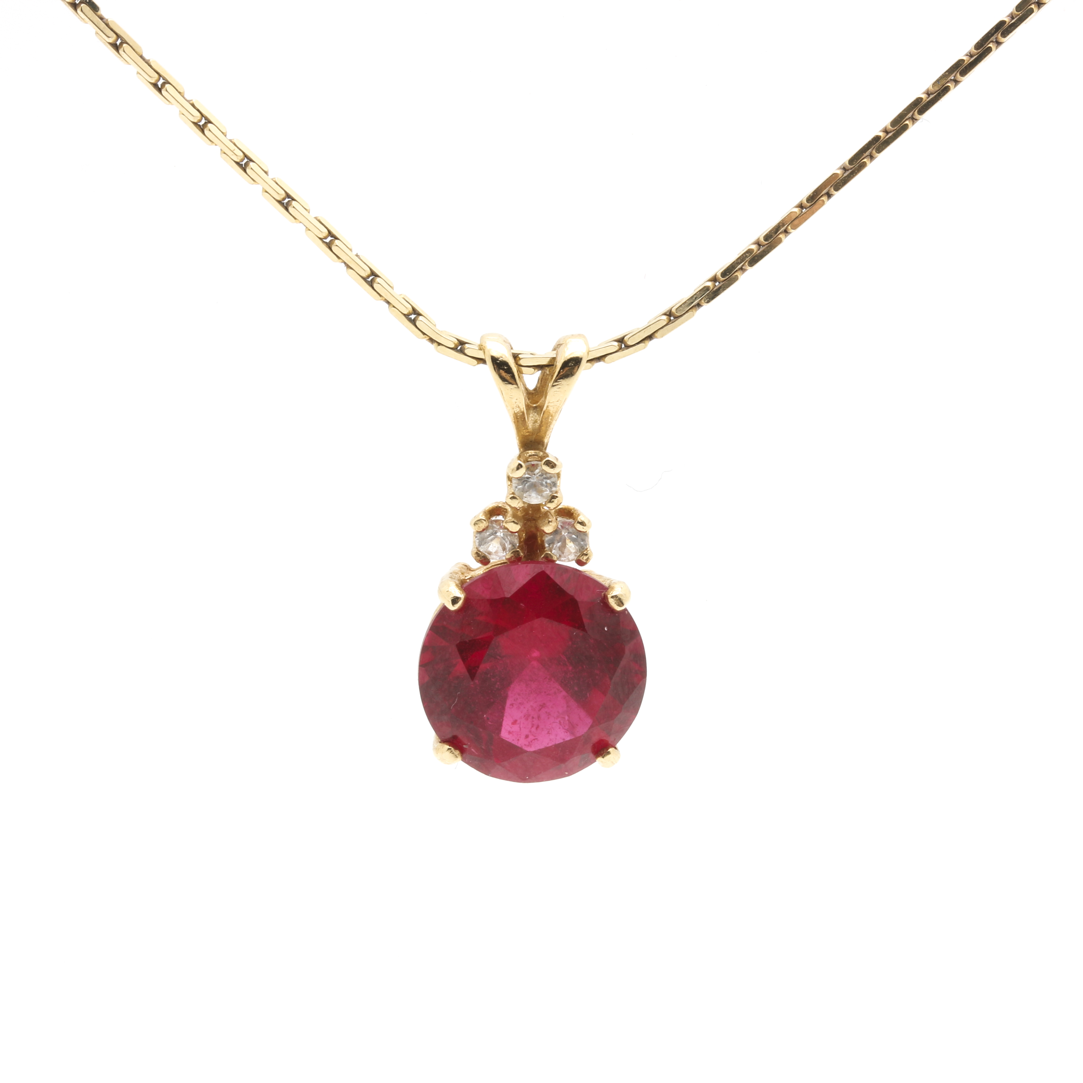 14K Yellow Gold Ruby Pendant Necklace