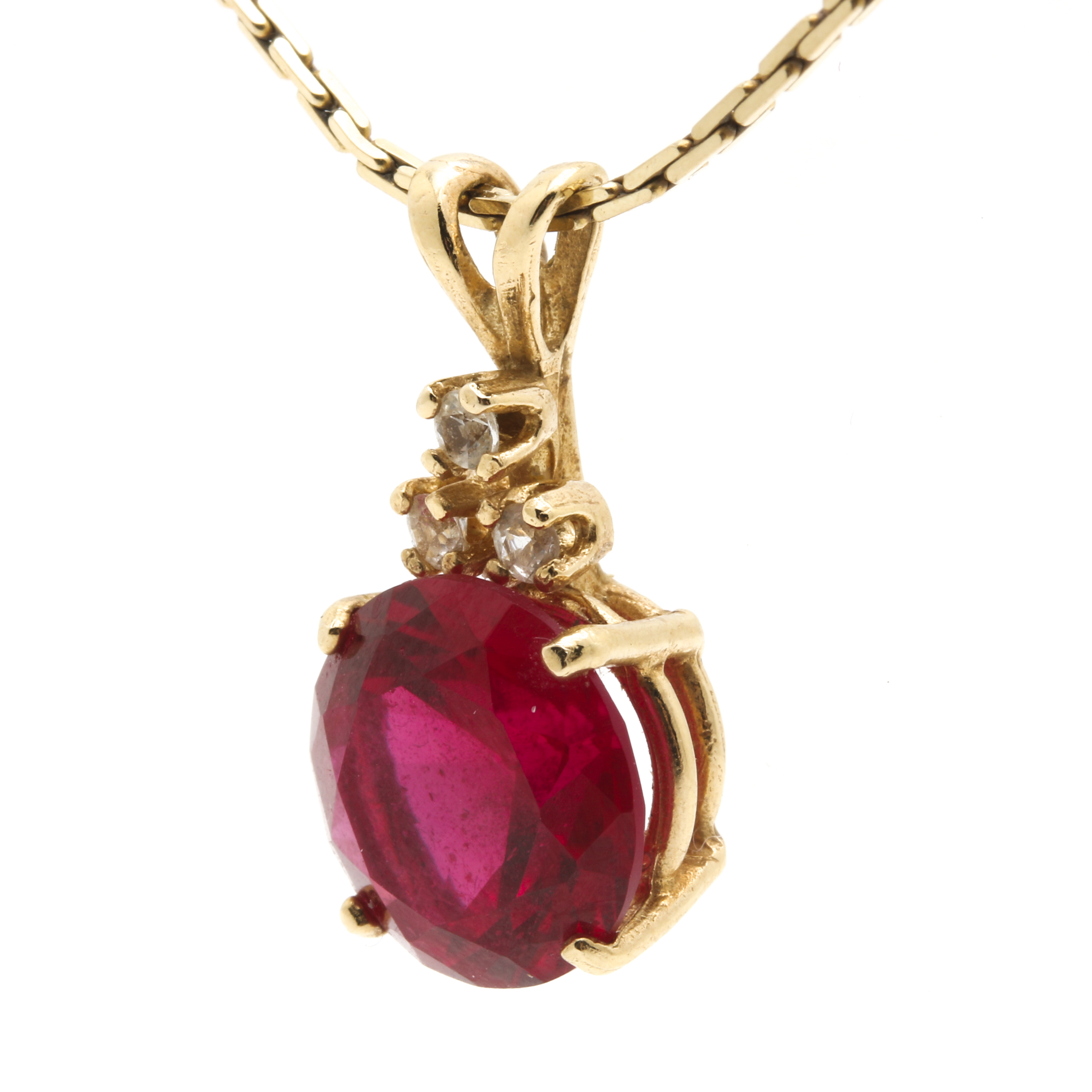 14K Yellow Gold Ruby Pendant Necklace