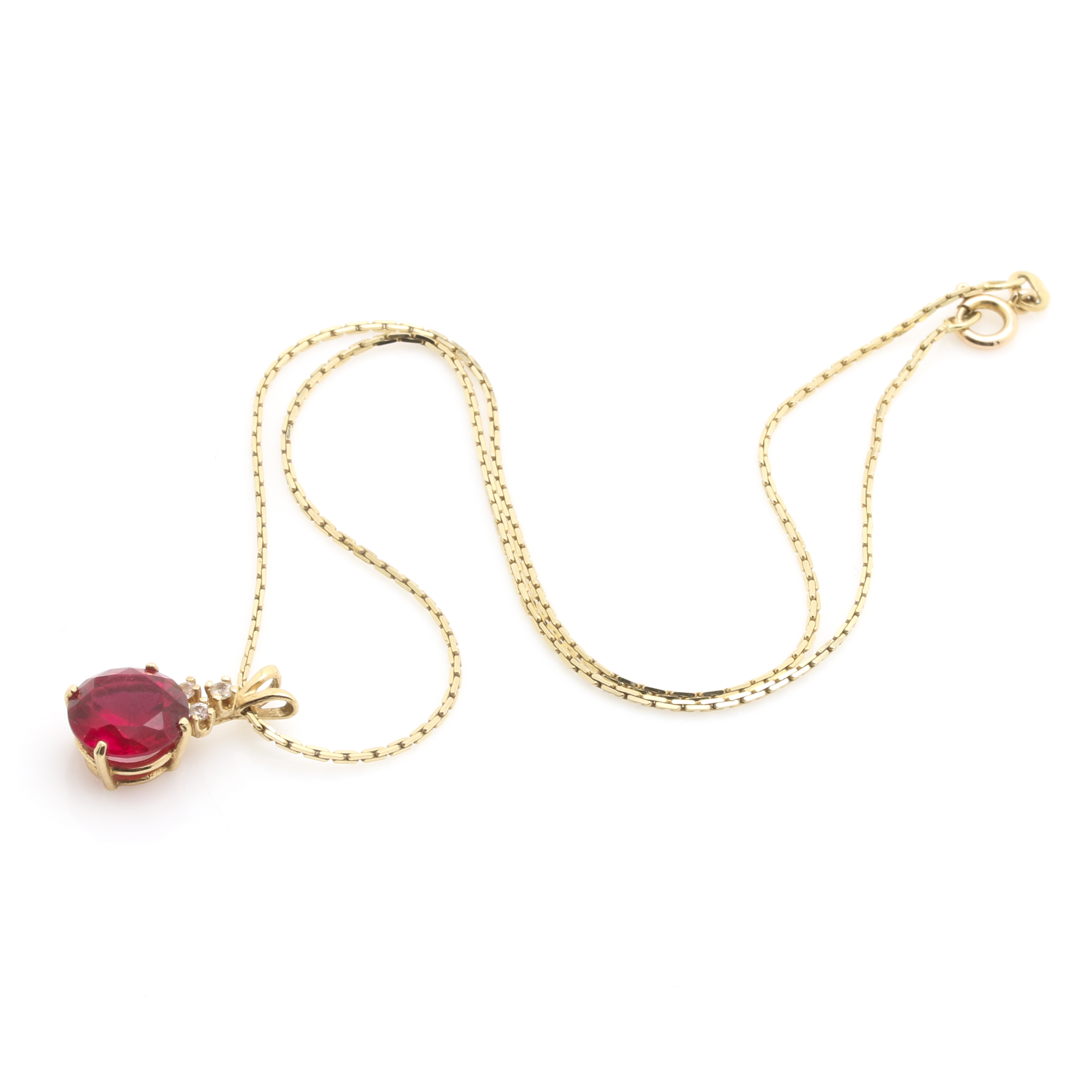 14K Yellow Gold Ruby Pendant Necklace
