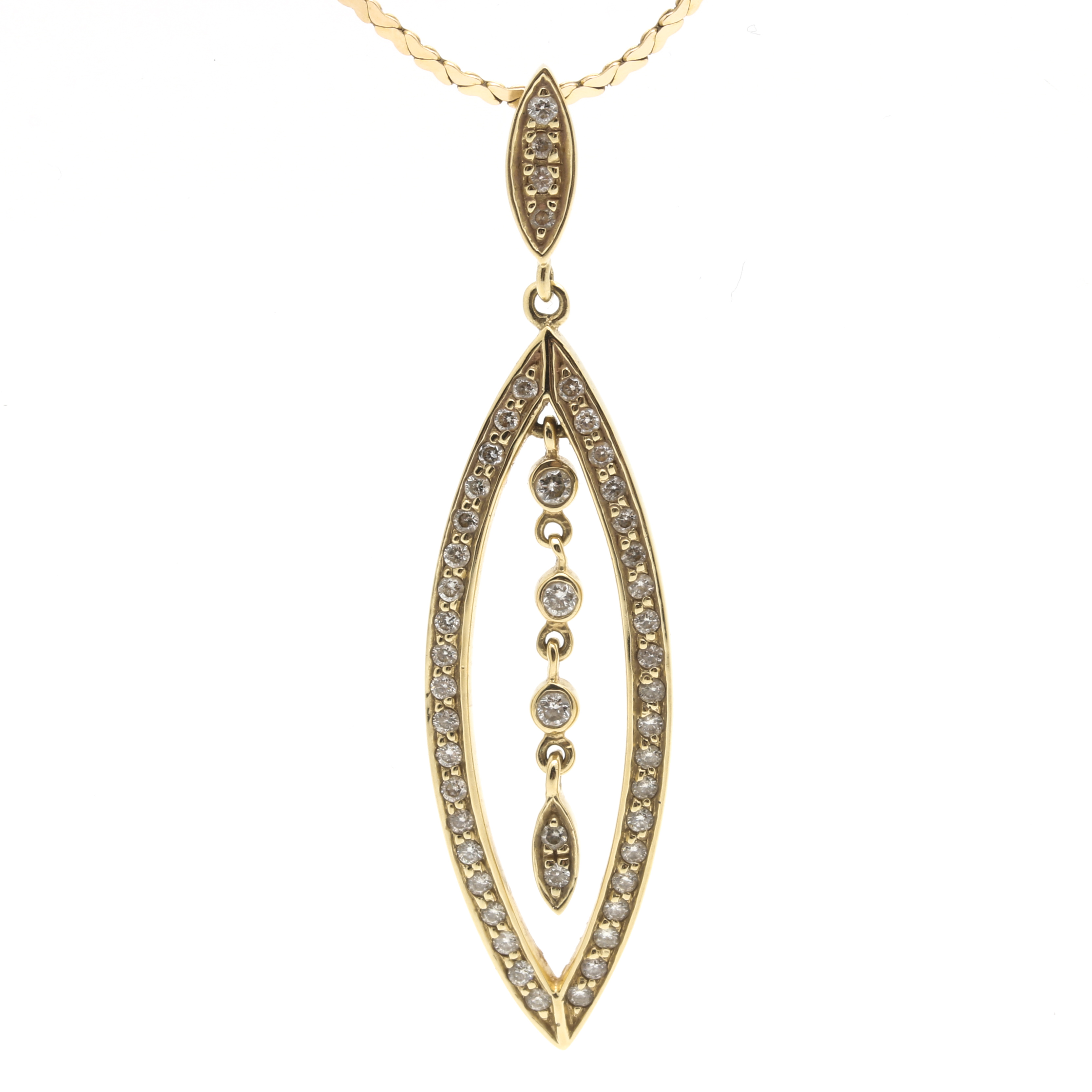 14K Yellow Gold Diamond Pendant Necklace