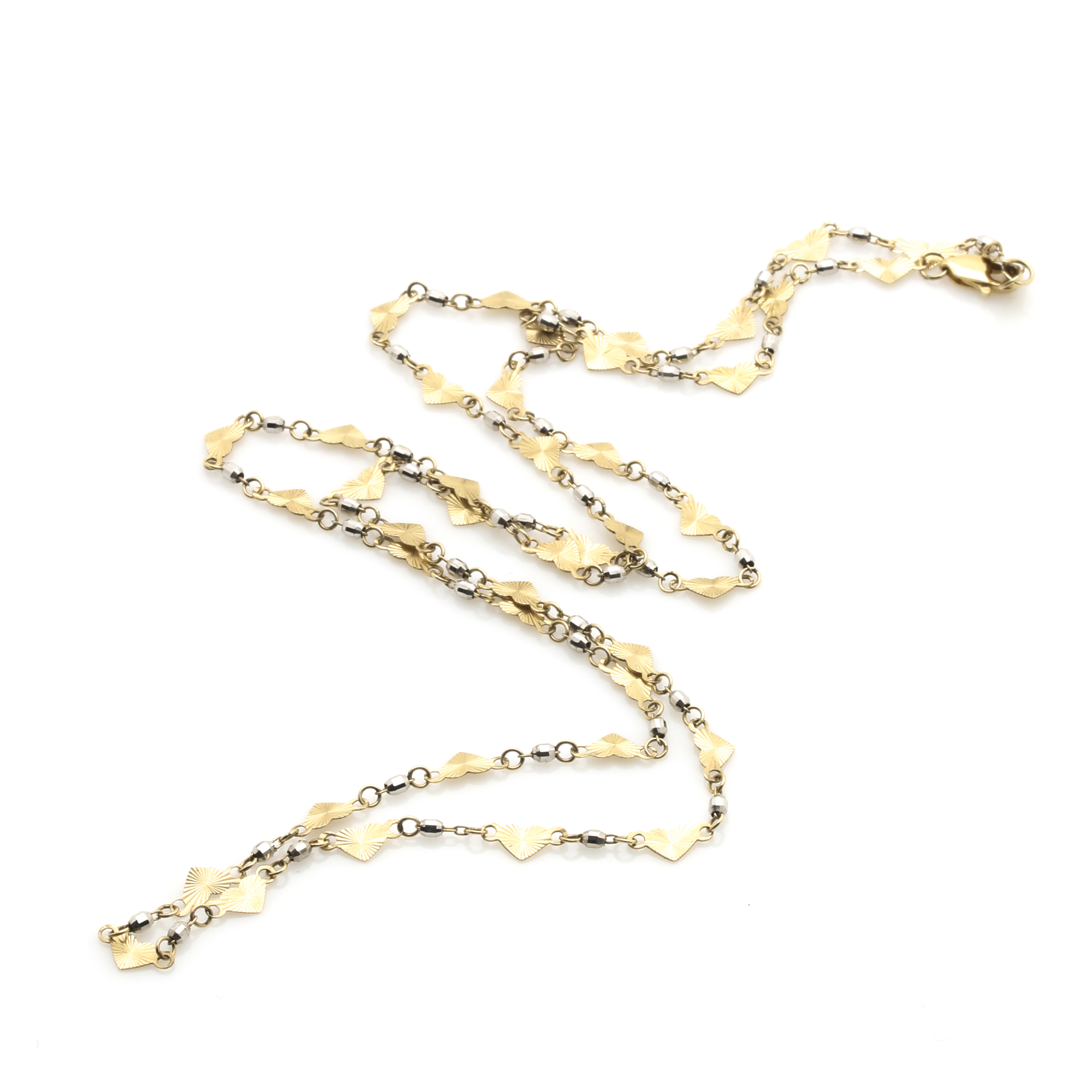 10K Yellow and White Gold Heart Link Chain Necklace