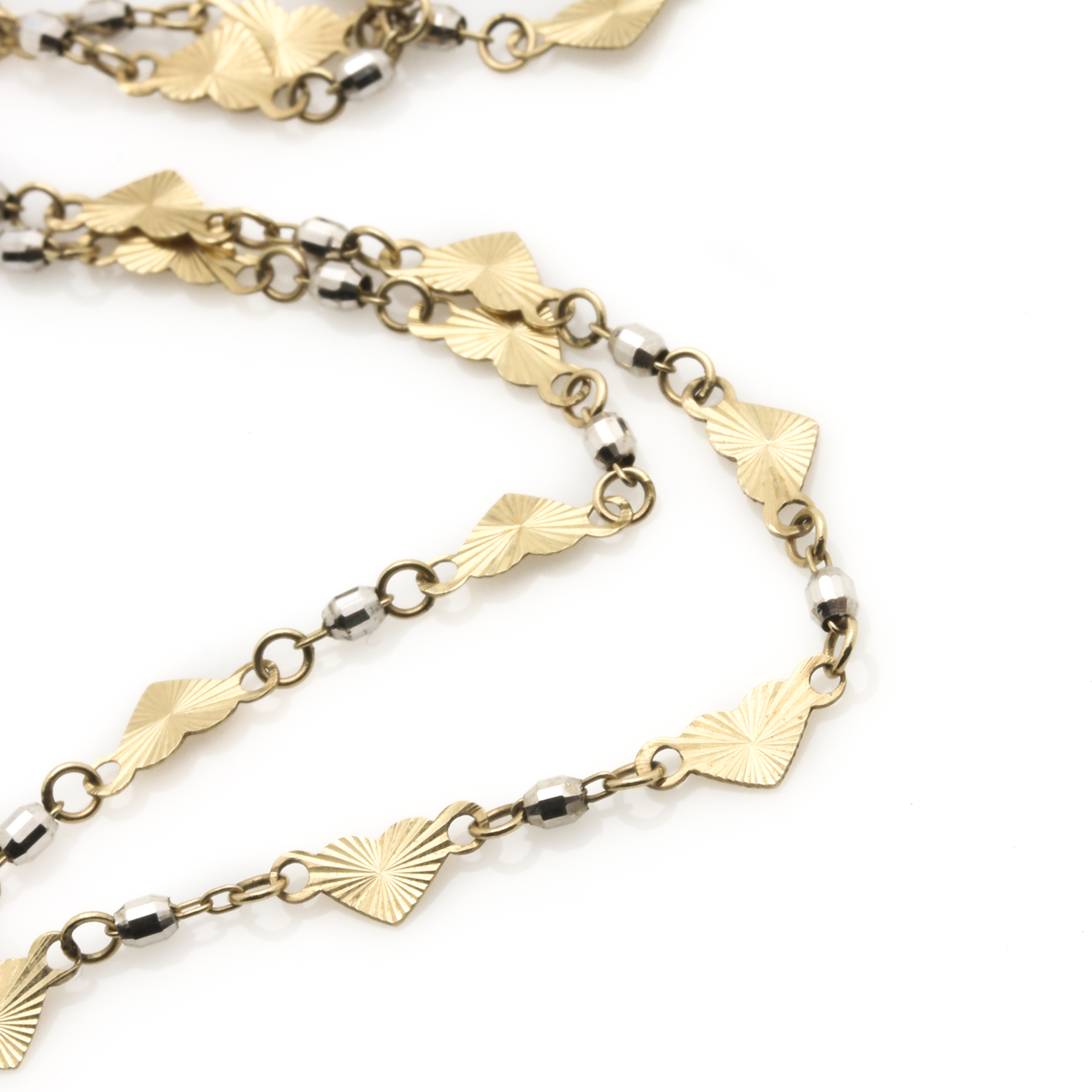 10K Yellow and White Gold Heart Link Chain Necklace